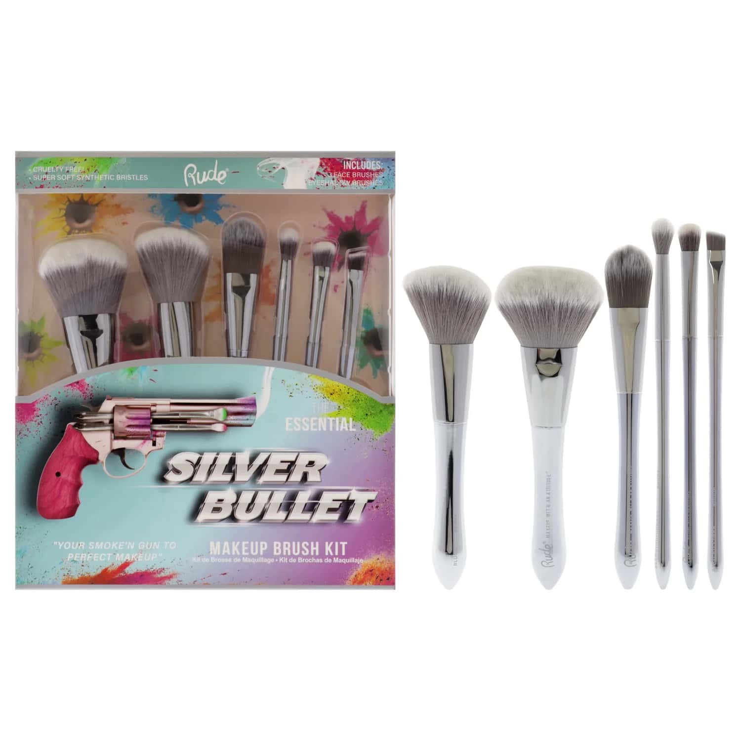 Rude Silver Bullet Makeup Brush Kit Cosmetic Set