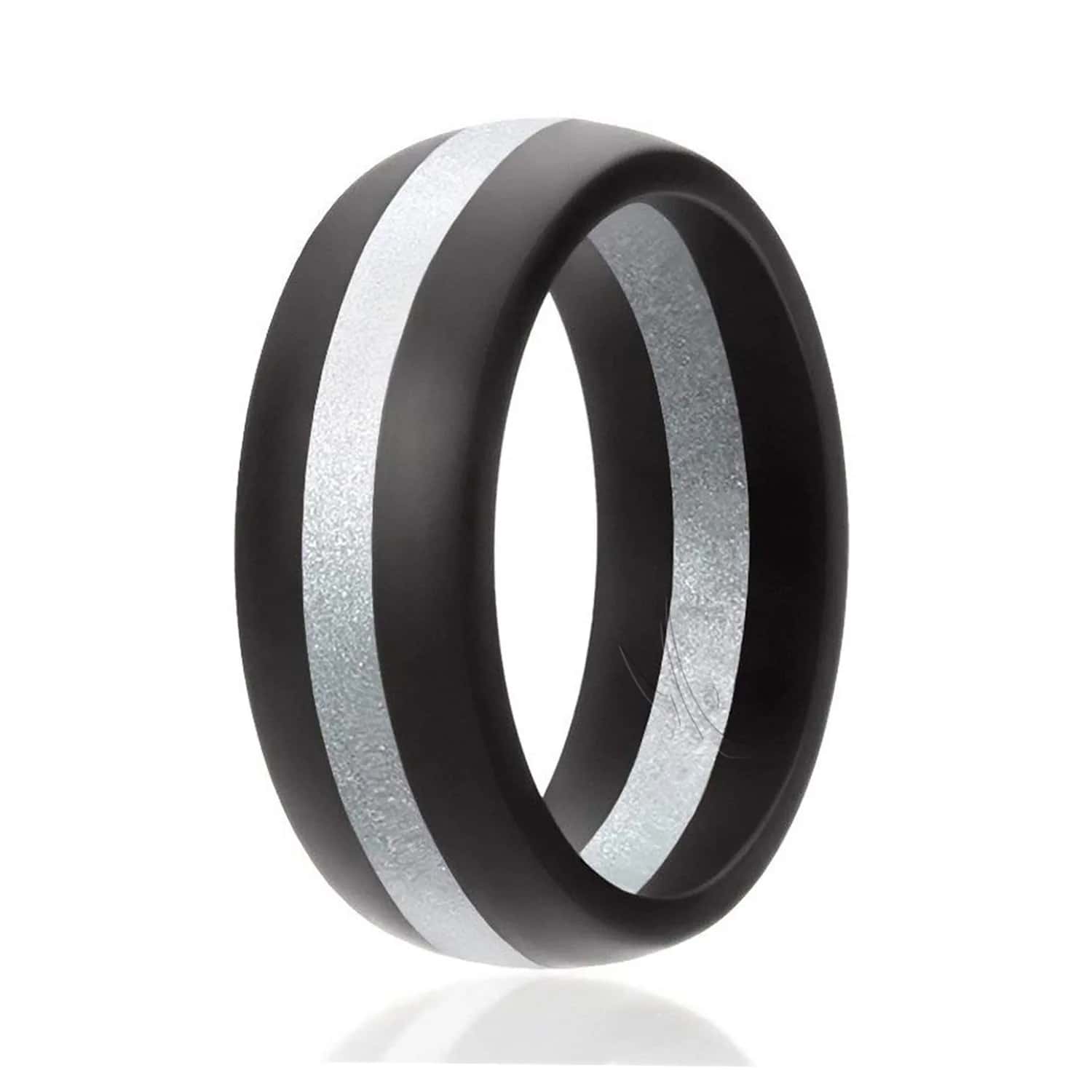ROQ Silicone Wedding Ring Dome Style Middle Line Solid Stripes Black