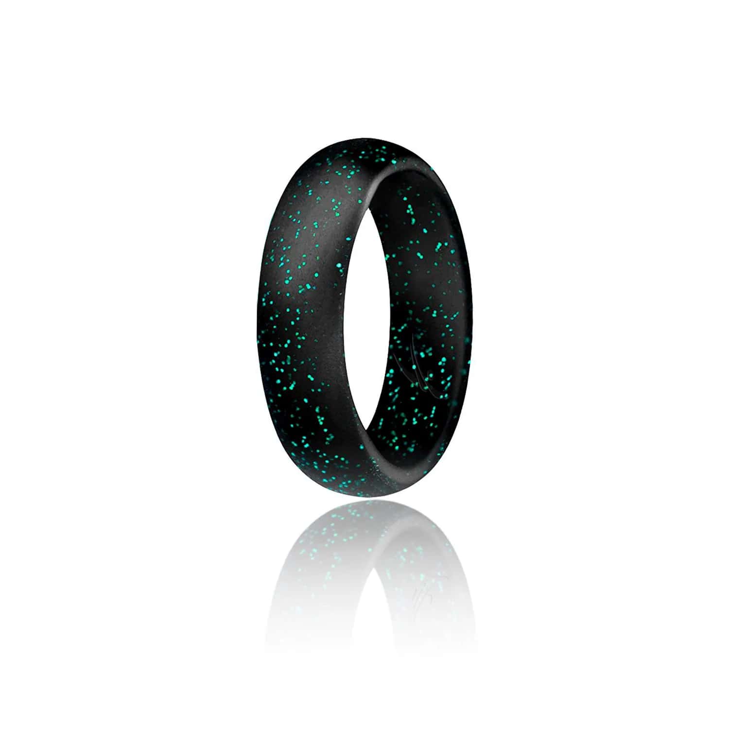 ROQ Silicone Wedding Ring - Dome Style - Black with Glitter Turquoise for Women