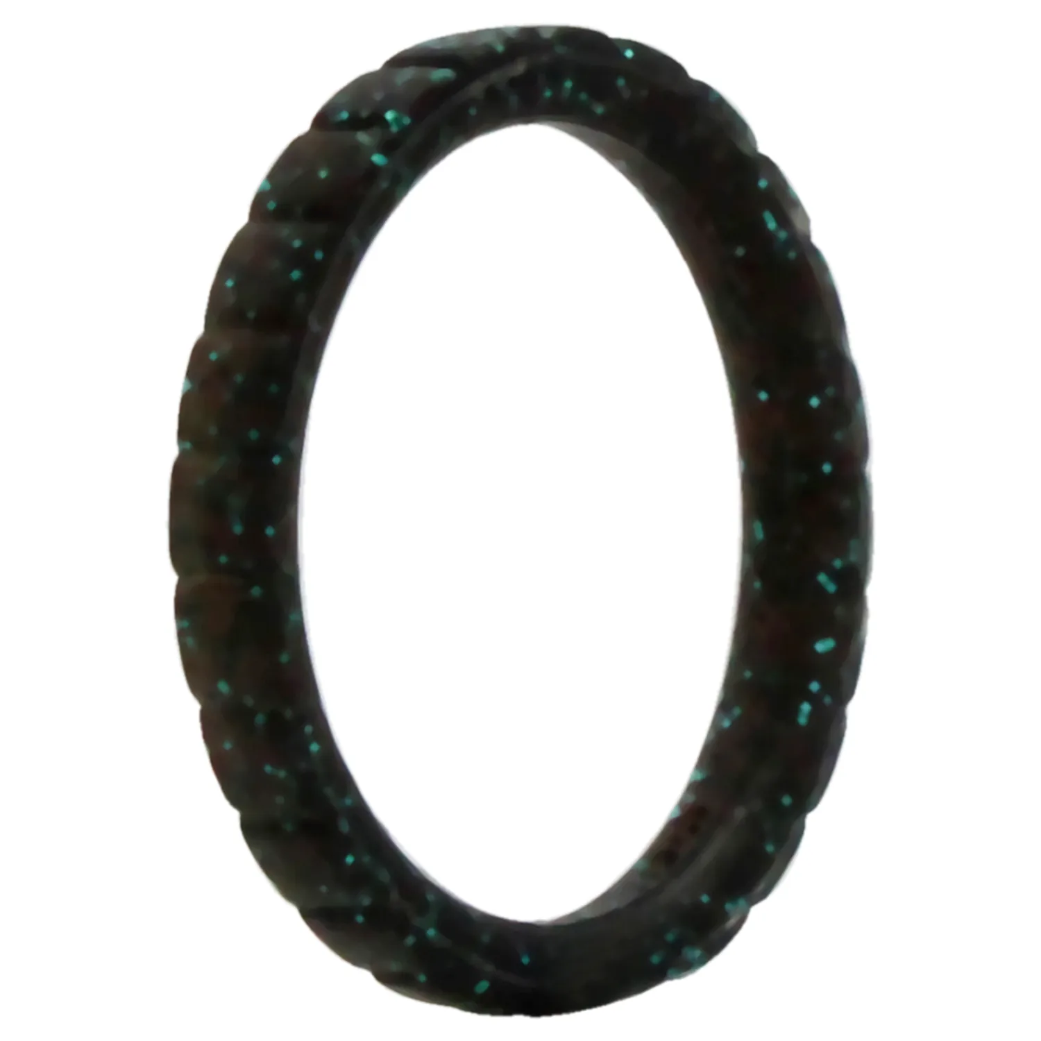ROQ Silicone Wedding Stackable Lines Single Ring - Black-Turquoise for