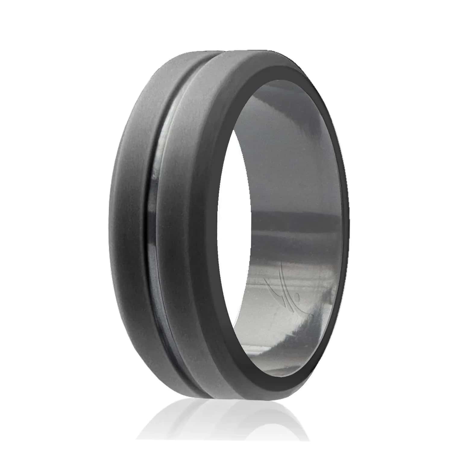 ROQ Silicone Rubber Wedding Ring Engraved Middle Line for Men