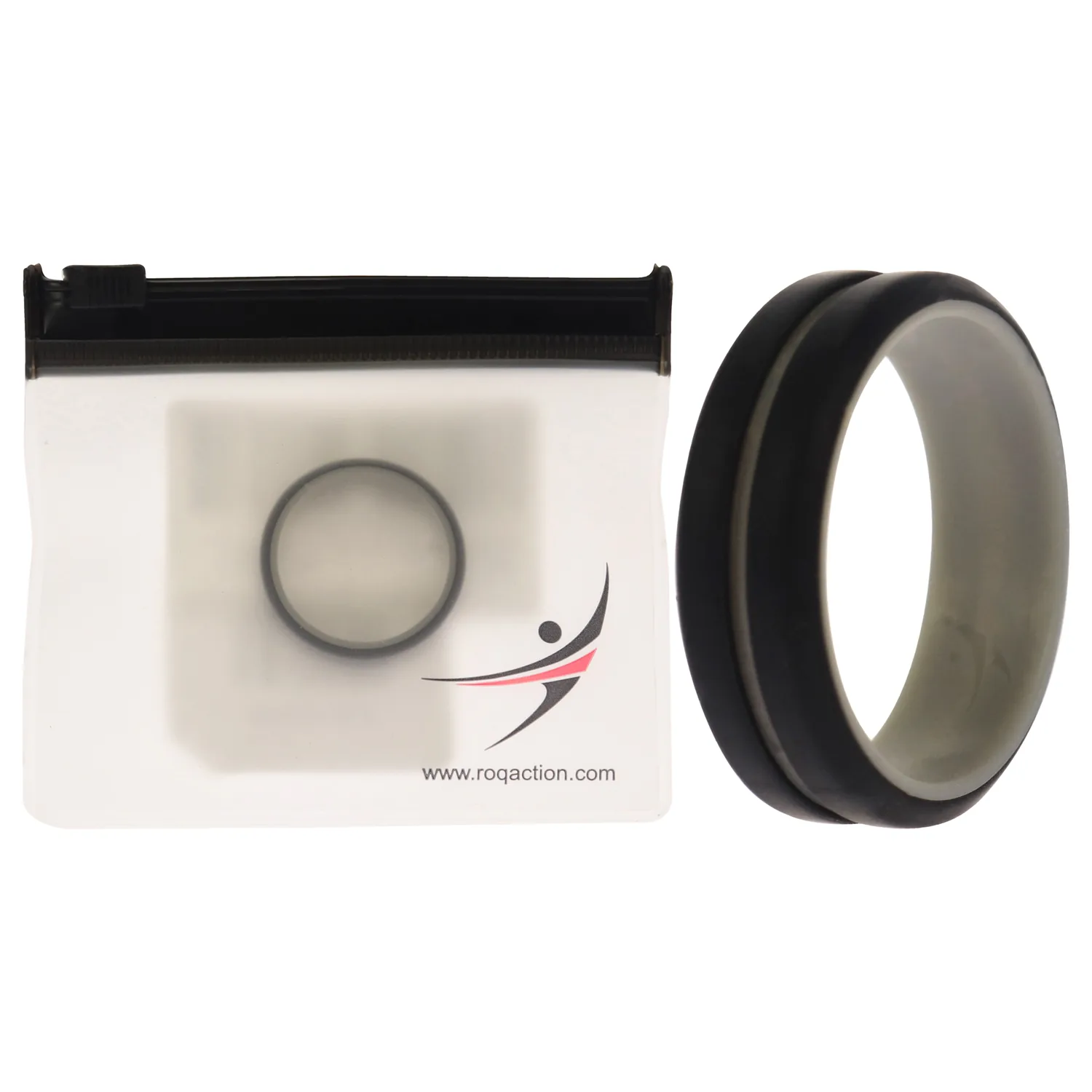 ROQ Silicone Wedding Ring - Engraved Middle Line Duo - Grey & Black