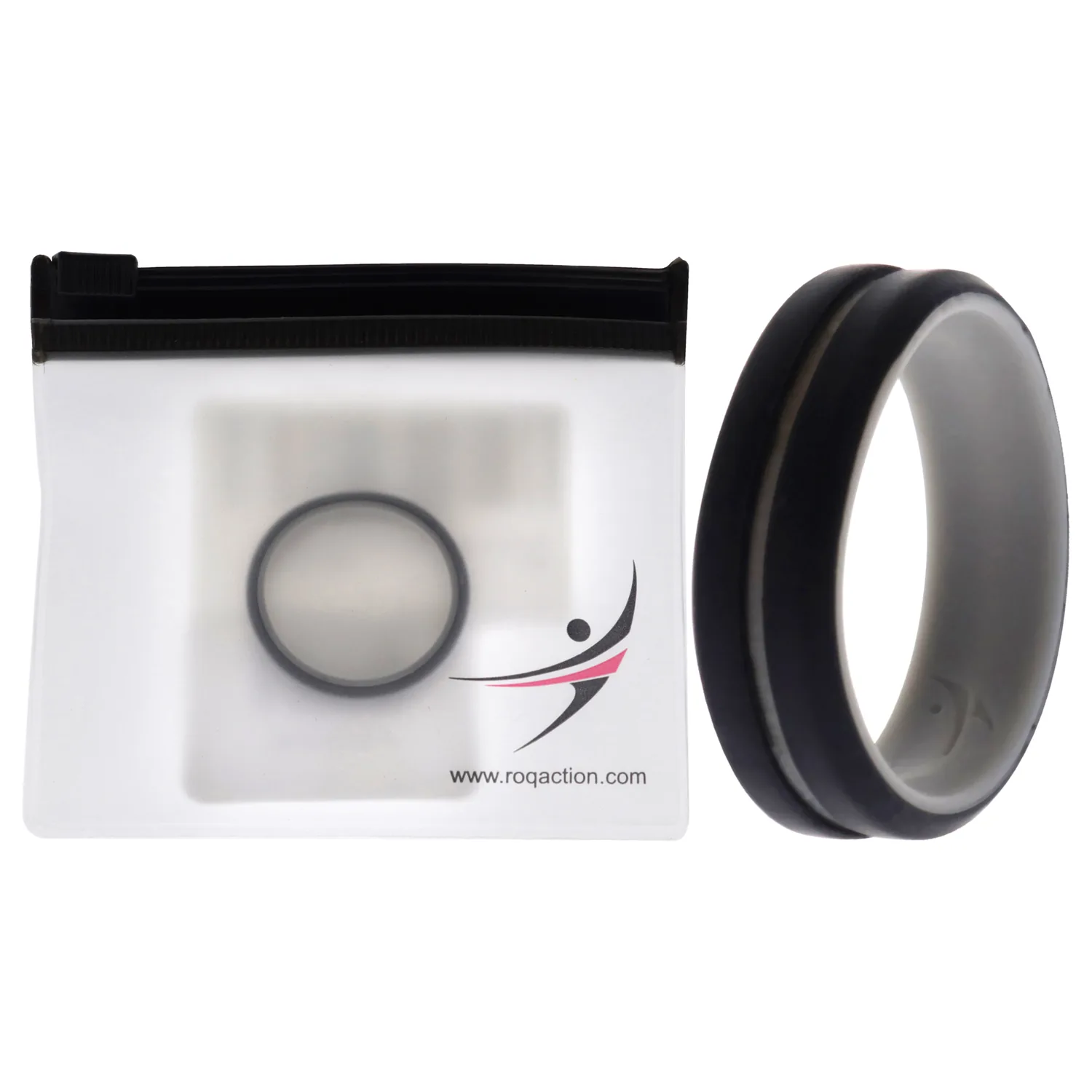ROQ Silicone Rubber Wedding Ring - Engraved Middle Line Duo - Grey & Black for Men