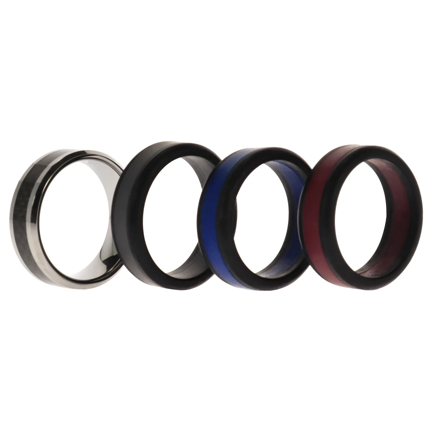 ROQ Silicone Wedding Twin Carbon Ring Set - Bordeaux for Men