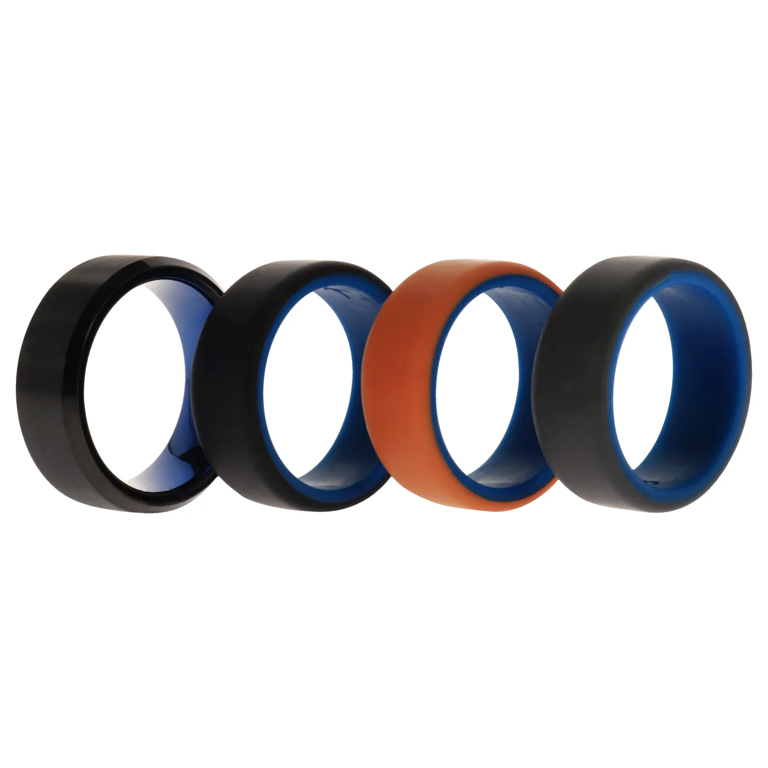 ROQ Silicone Wedding Twin Beveled 8mm Ring Set - Black 4 x 8 mm Ring for Men