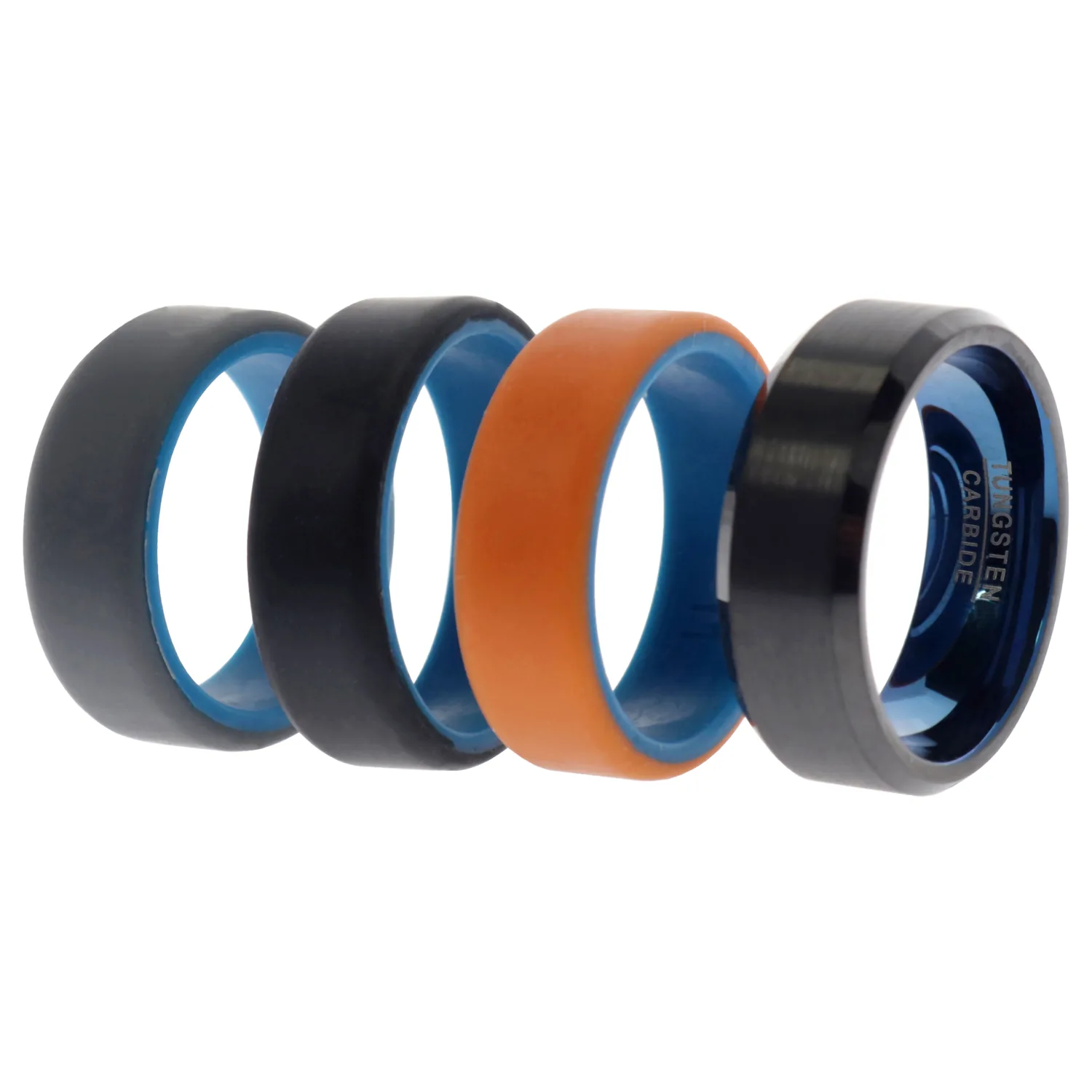 ROQ Tungsten Carbide Wedding Band Ring 8mm and Set of 3 Silicone Rings for Men