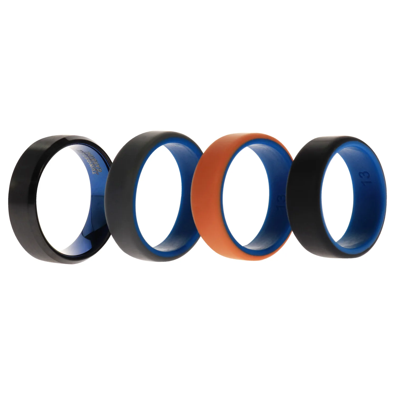 ROQ Silicone Wedding Twin Beveled 8mm Ring Set - Black - 4 x 13 mm Ring for Men