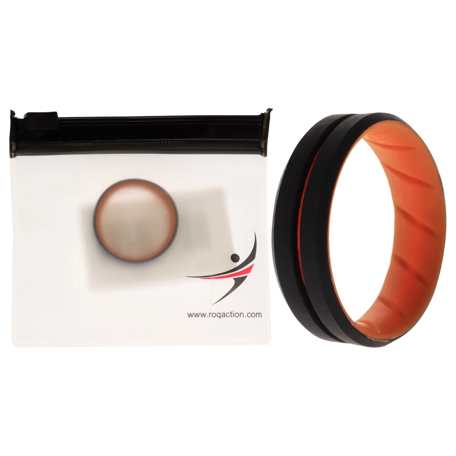 ROQ Silicone Wedding BR Middle Line Ring - Orange-Black for Men