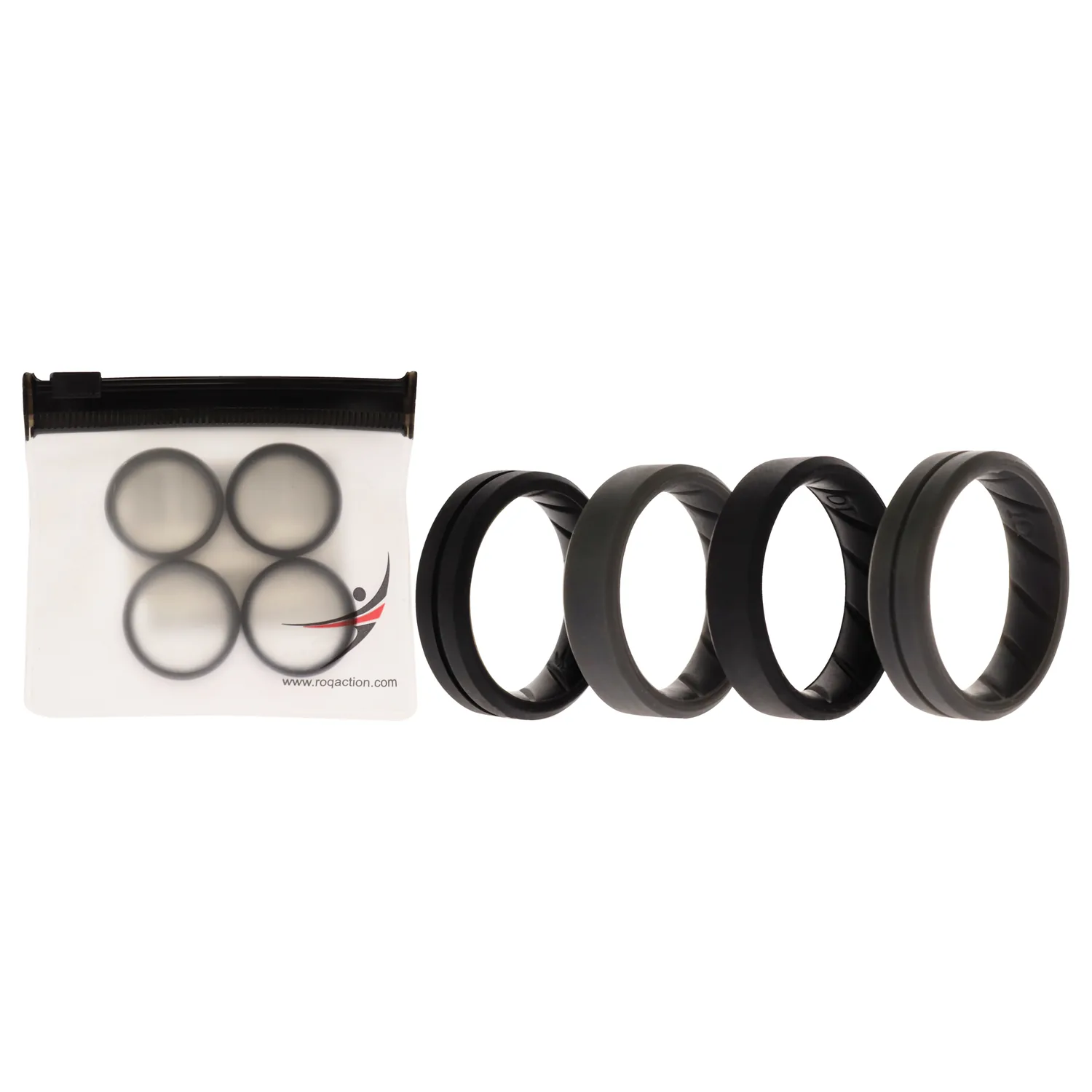 ROQ Silicone Wedding BR Middle Line Ring Set - Basic-Black-Grey for