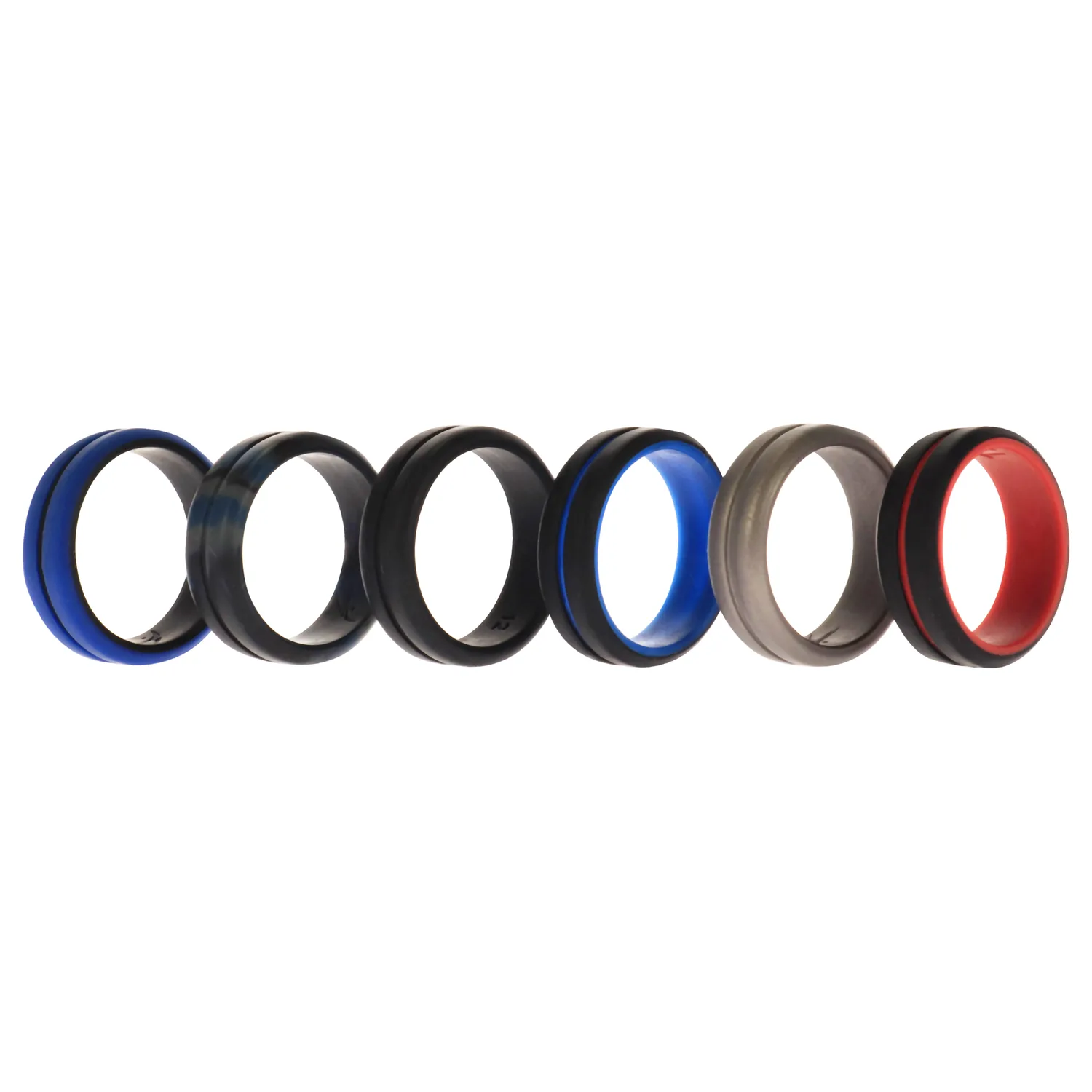 ROQ Silicone Wedding 2Layer Middle Line Ring Set - Black-Camo for Men