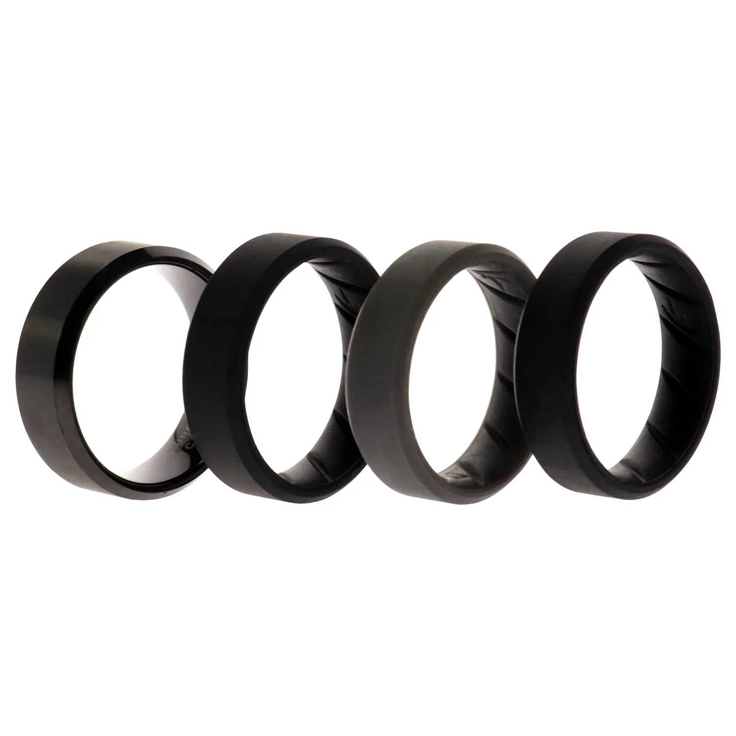 ROQ Tungsten Carbide Wedding Band Ring and Set of 3 Silicone Rings - Black for Men