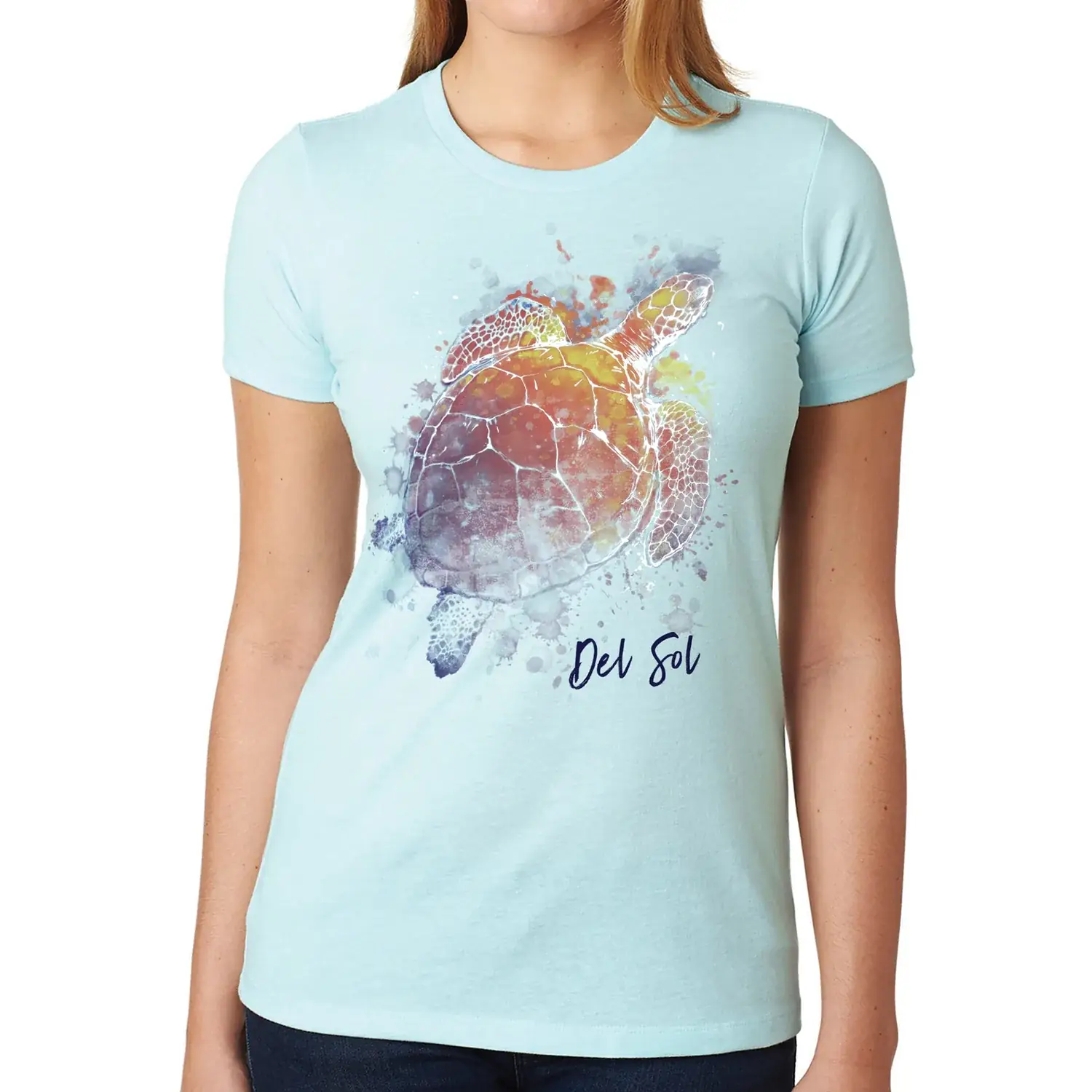 Del Sol Color Changing Premium Crew Tee - Turtle Splash-Ice Blue for