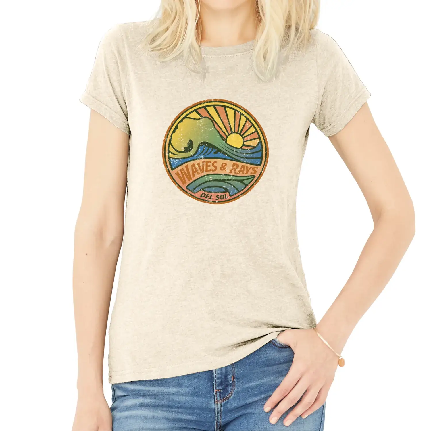 Del Sol Color Changing Boyfriend Tee - Waves and Rays - Beige for