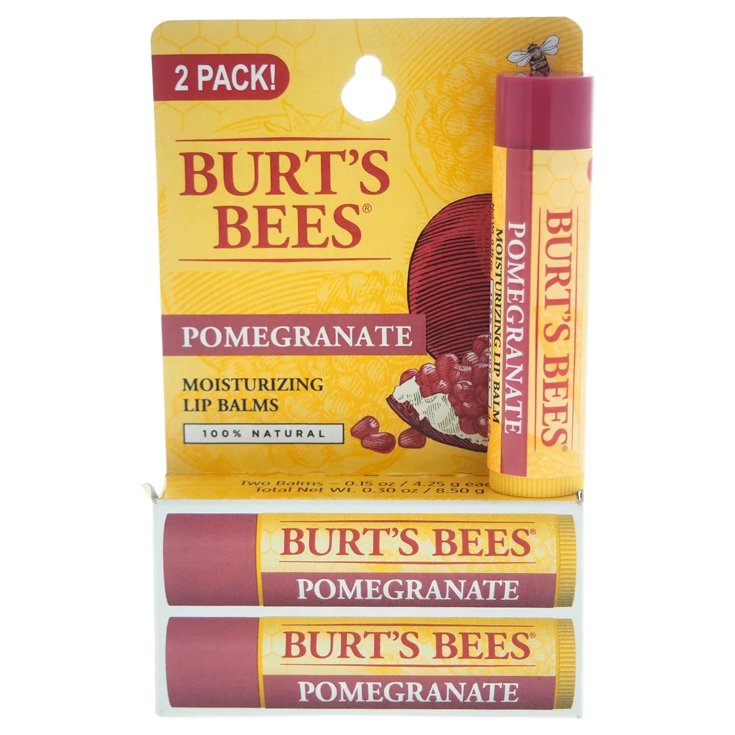 Burt's Bees Pomegranate Moisturizing Twin Pack Lip Balm 4ml / 0.15 oz / 2 pc