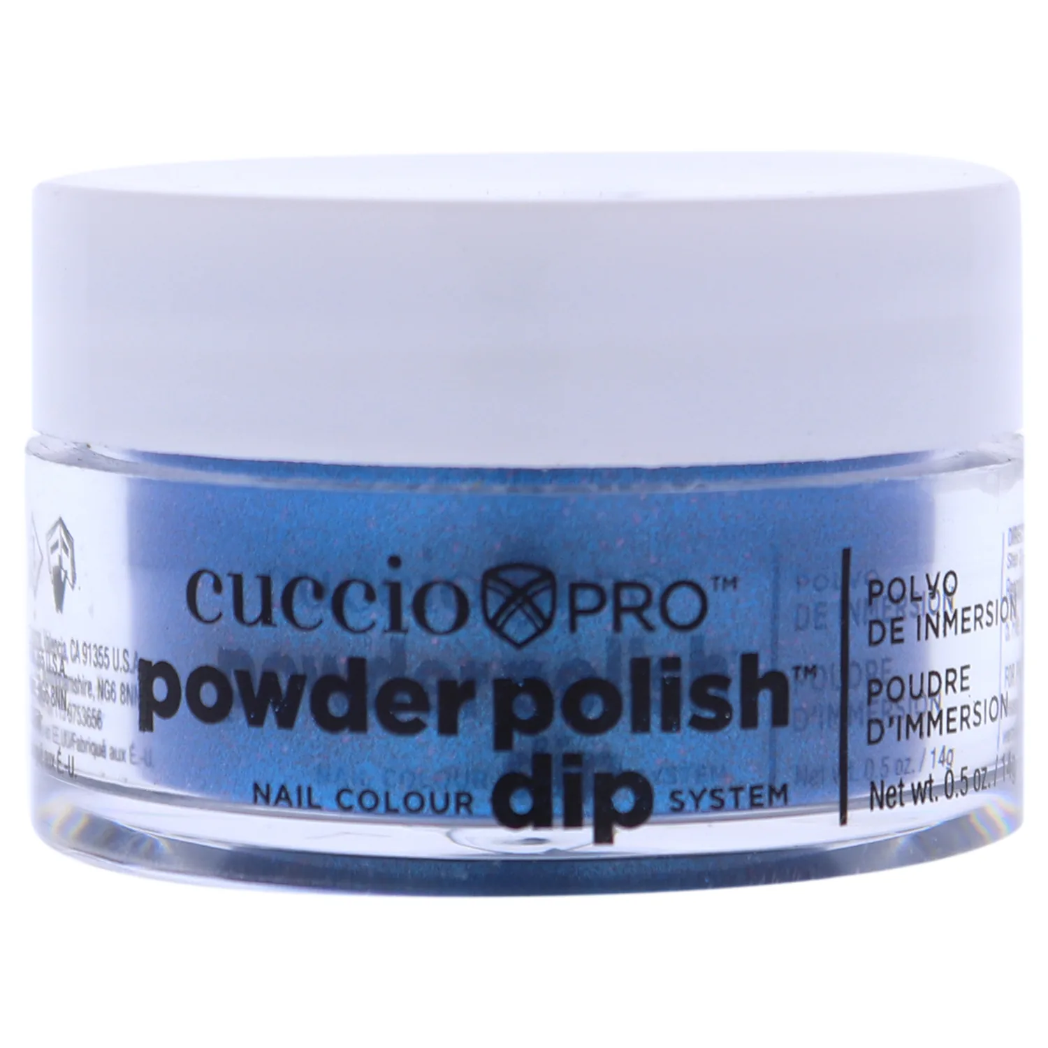 Cuccio Pro Powder Polish - Blue with Pink Glitter 0.5 oz