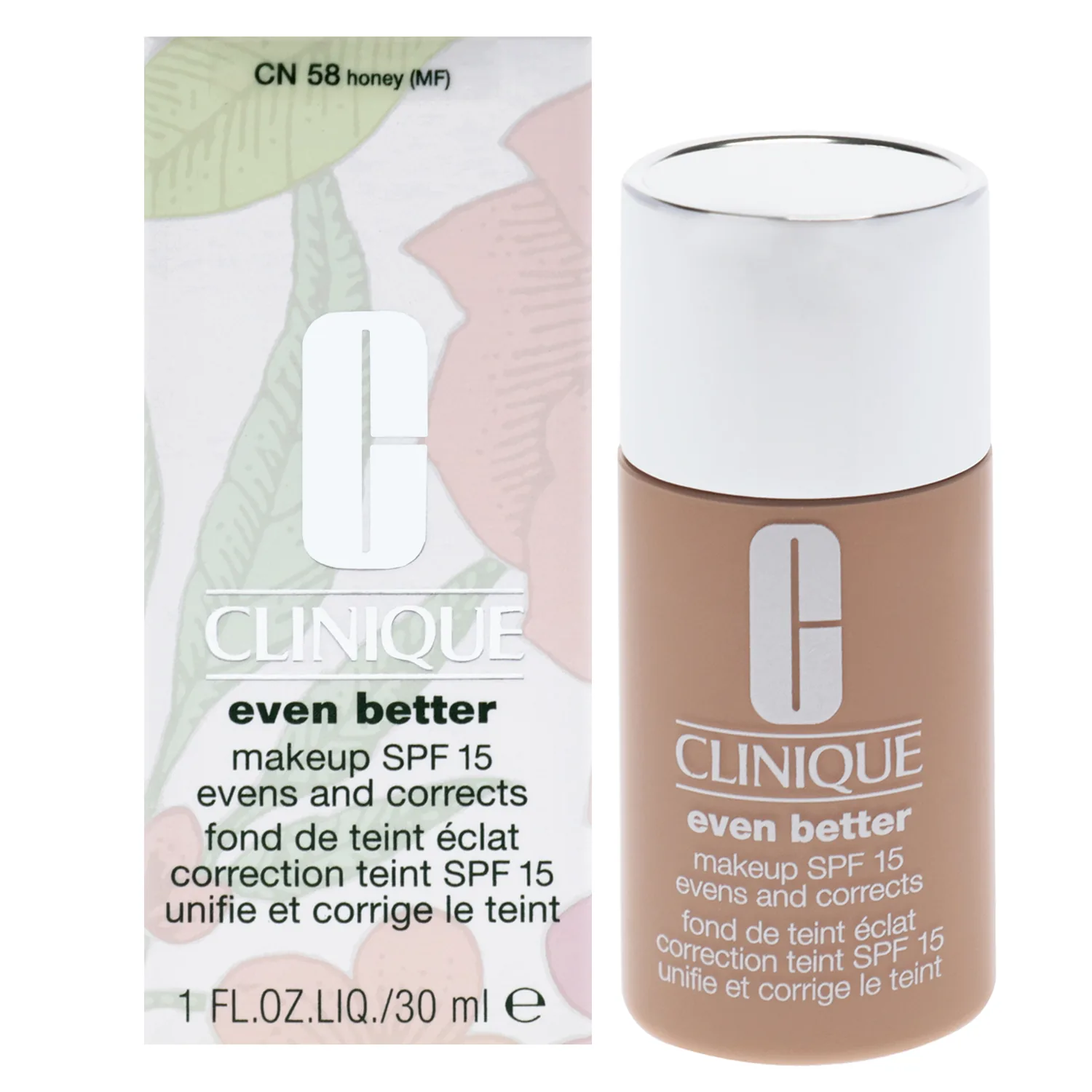 Clinique Even Better Makeup Foundation Broad Spectrum SPF 15 | Medium Coverage + Natural Finish | With Vitamin C | Evens Skin Tone + Reduces Dark Spots, Honey, 1 Fl Oz