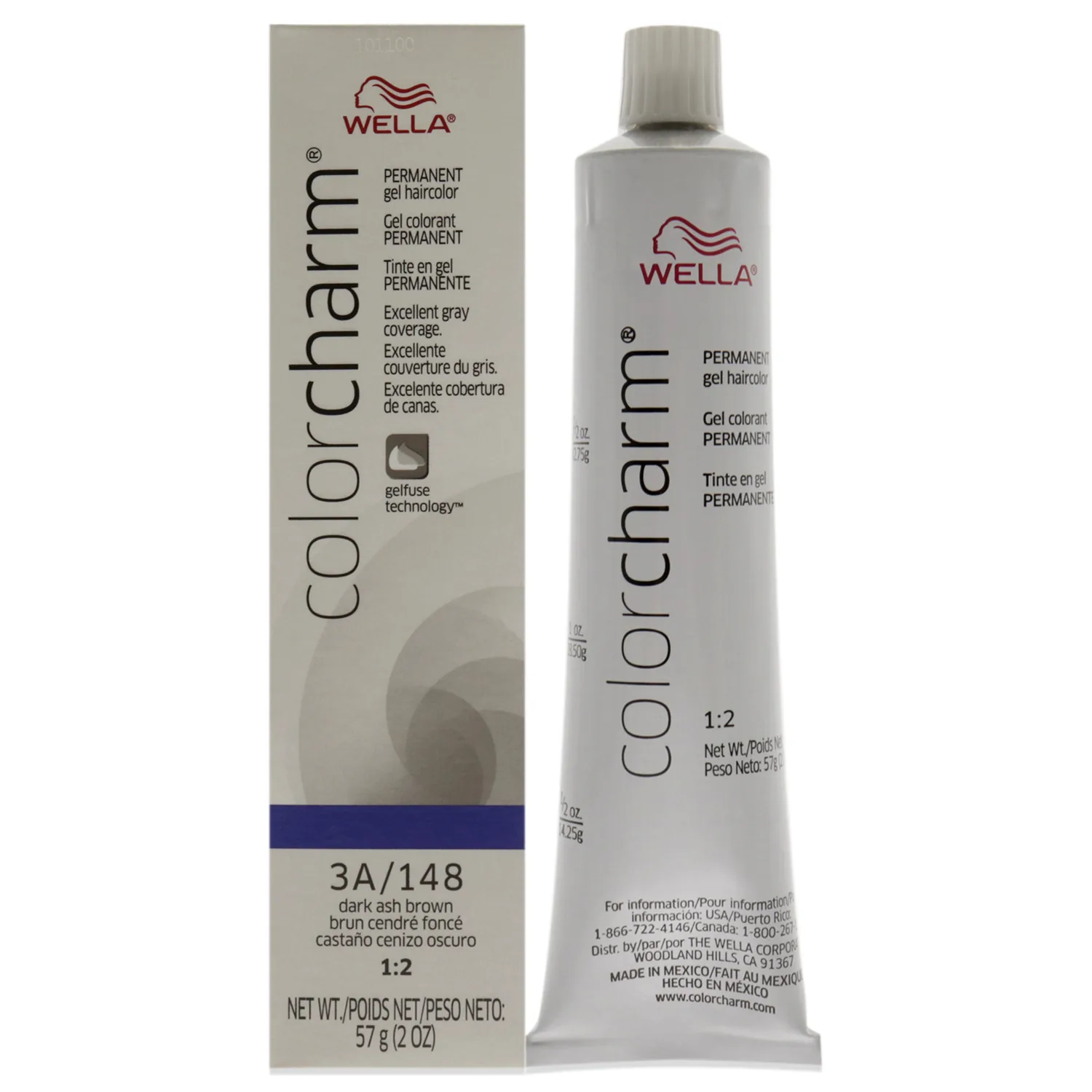 WELLA colorcharm Permanent Gel Haircolor, With Long Lasting Gelfus Technology, For Gray Coverage, 3A Dark Ash Brown, 2 oz