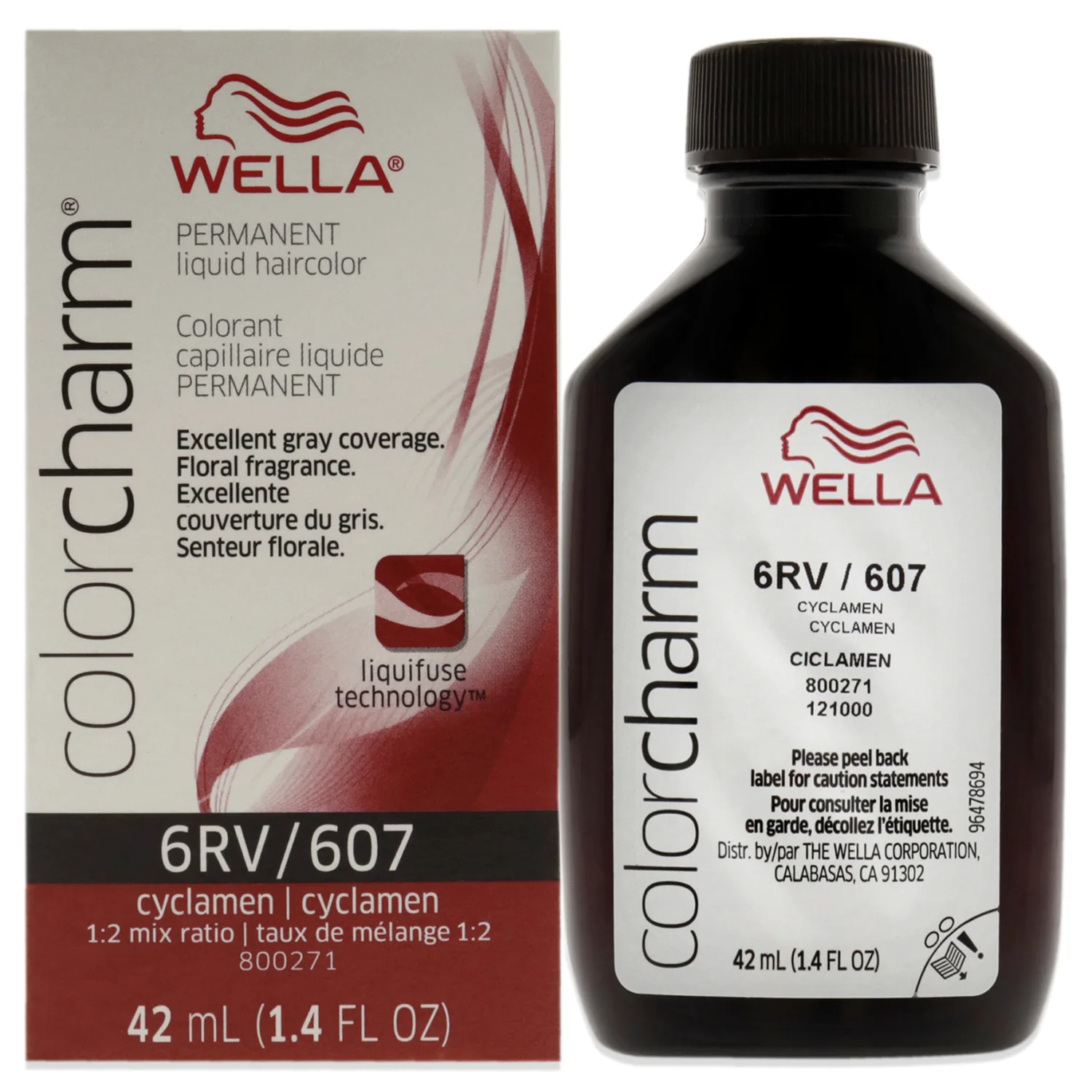 COLORCHARM Permanent Liquid Hair Color for Gray Coverage | 6RV Cyclamen | 1.4 Fl Oz