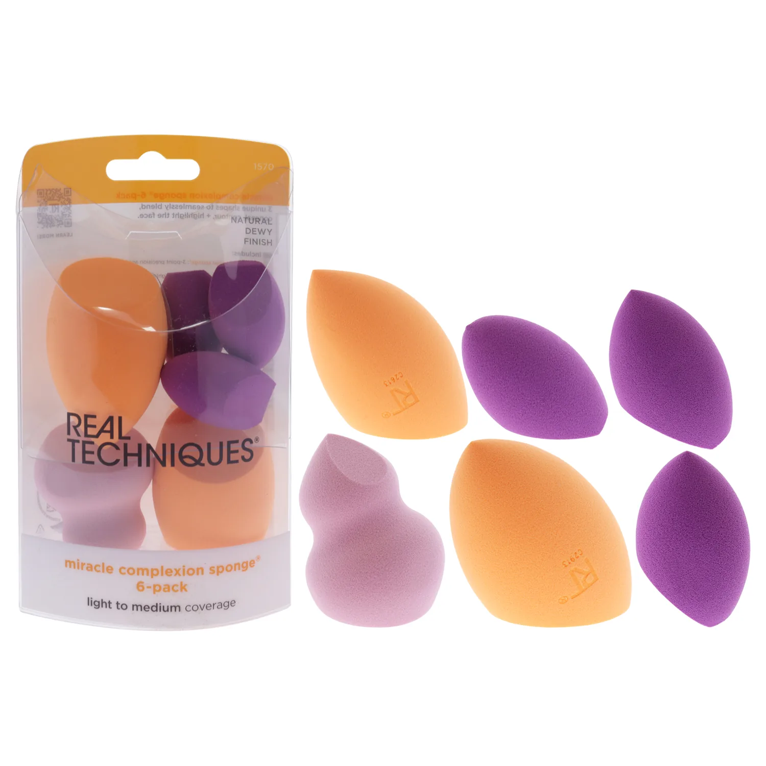 Real Techniques Miracle Complexion Assorted Beauty Sponges Makeup Blender, For Blending & Sculpting, Full Coverage, Professional Makeup Tool, Cruelty Free, Vegan, Latex Free, 6 Piece Sponge Set
