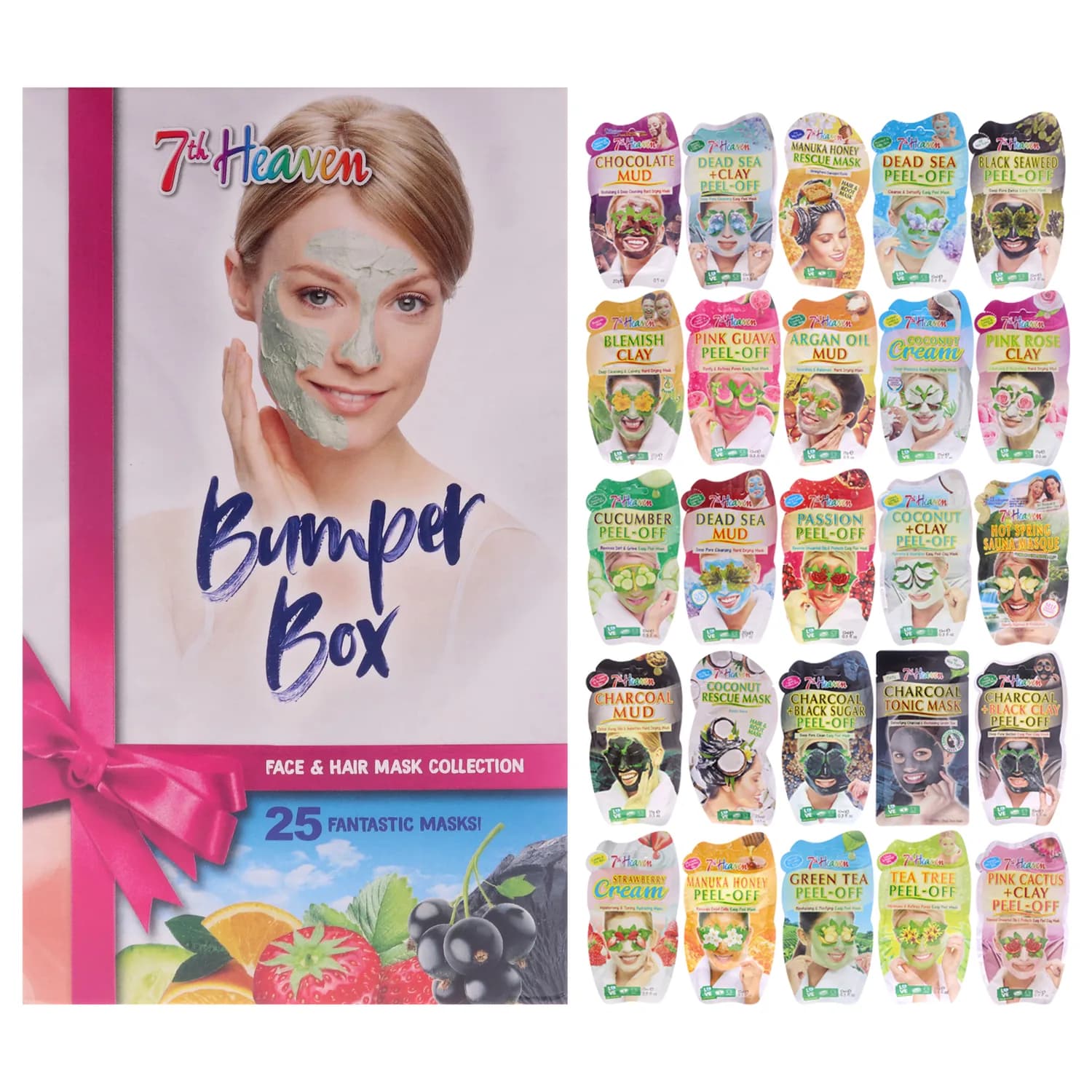 7th Heaven 'Bumper Box' Hair and Skincare Gift Set - Contains 25 Masks - Peel-Off, Mud, Sheet, Cream, Sauna and Hair Rescue Masques - Cleansing, Moisturising and Hydrating