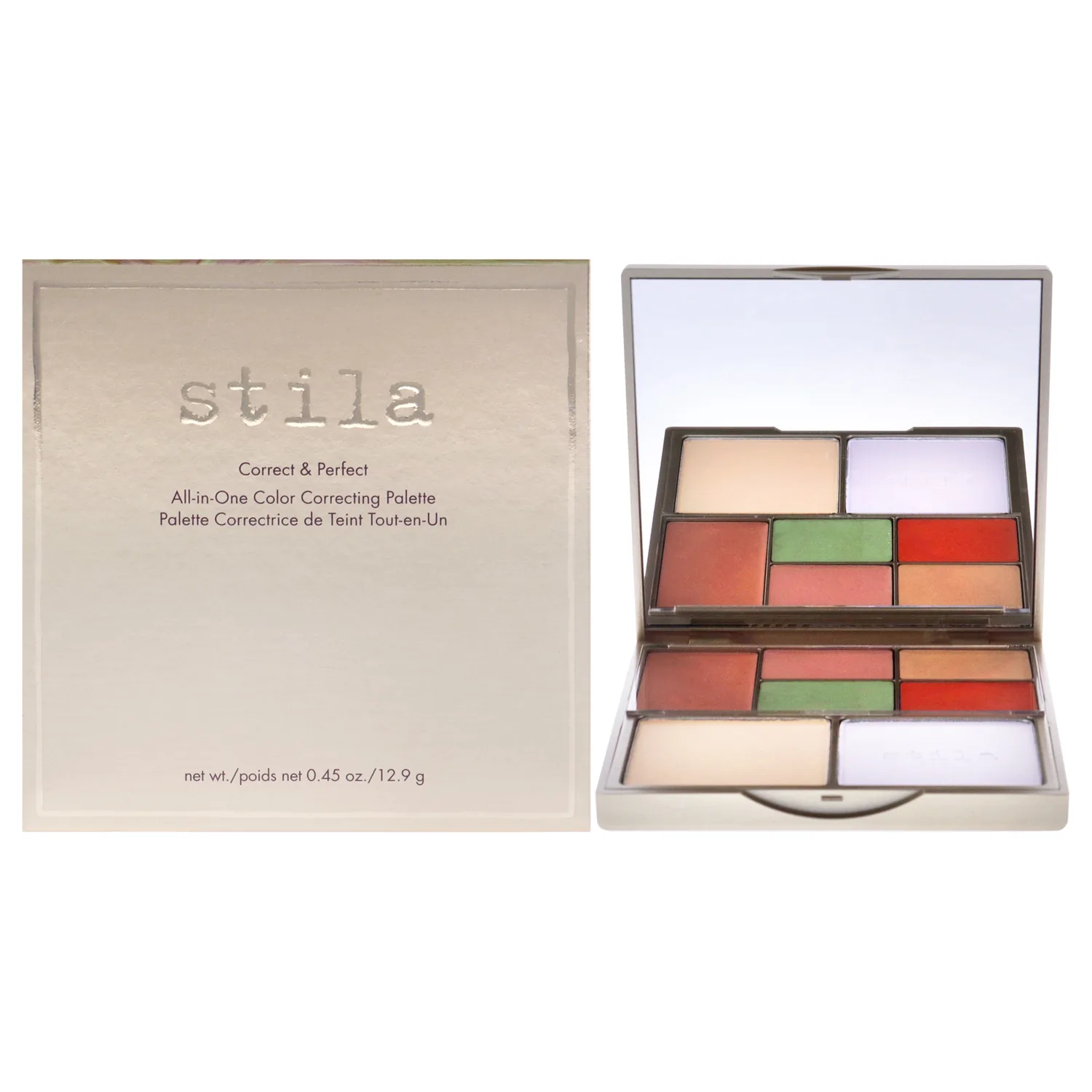 Stila Color Correcting Palette, Correct And Perfect All In One, Cream & Powder Face Makeup for Dark Circles, Redness, 0.45 Oz.