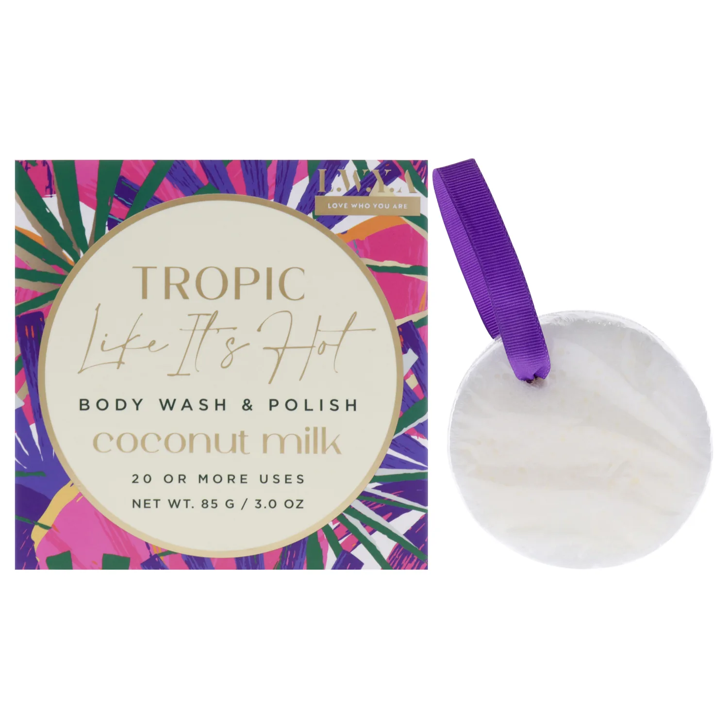 LWYA Tropic Like Its Hot Body Wash and Polish - Exfoliating Body Scrubber with Loofah Sponge - All-in-One Beauty Solution - Coconut Milk - 3 oz