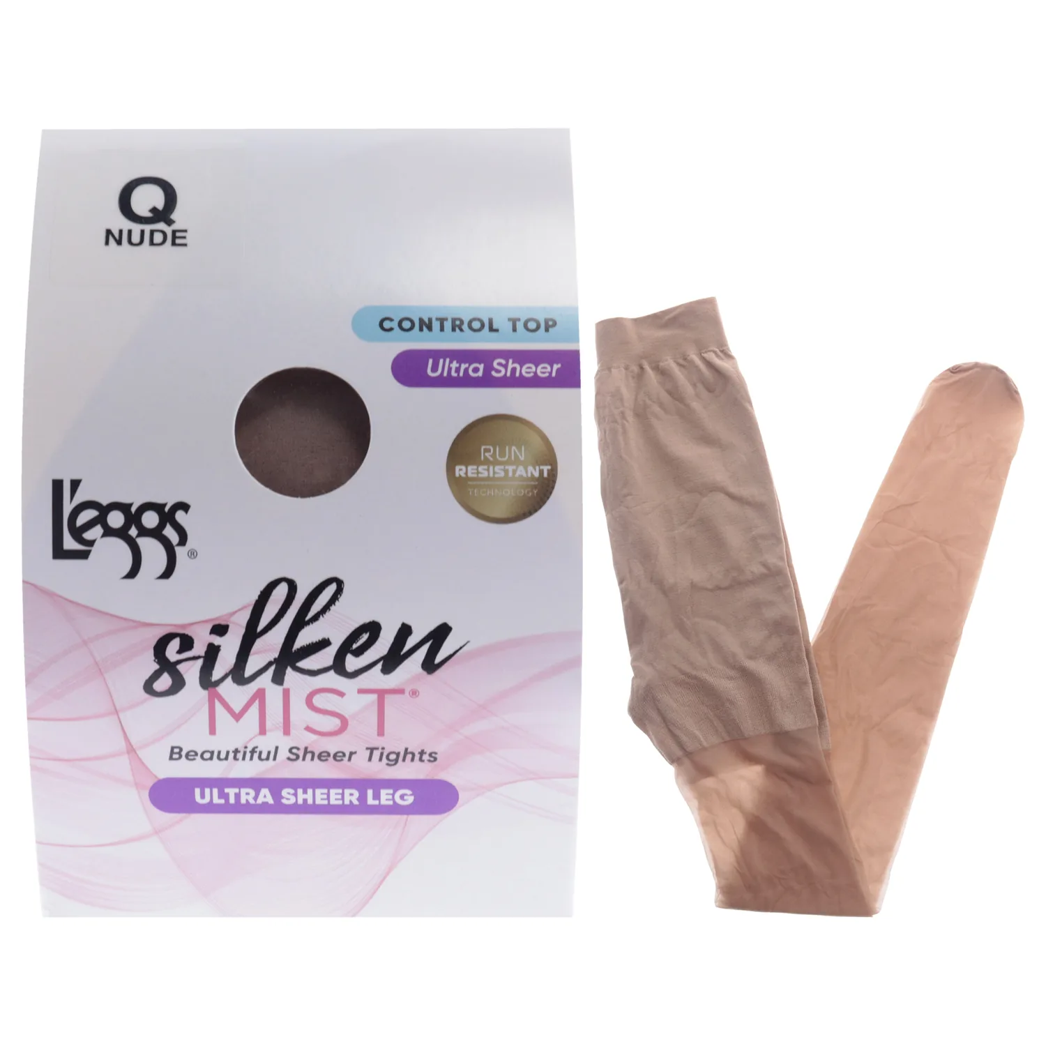 L'eggs Women's Silken Mist Control Top Sheer Toe Run Resist Ultra Sheer Leg Panty Hose, Nude, Q