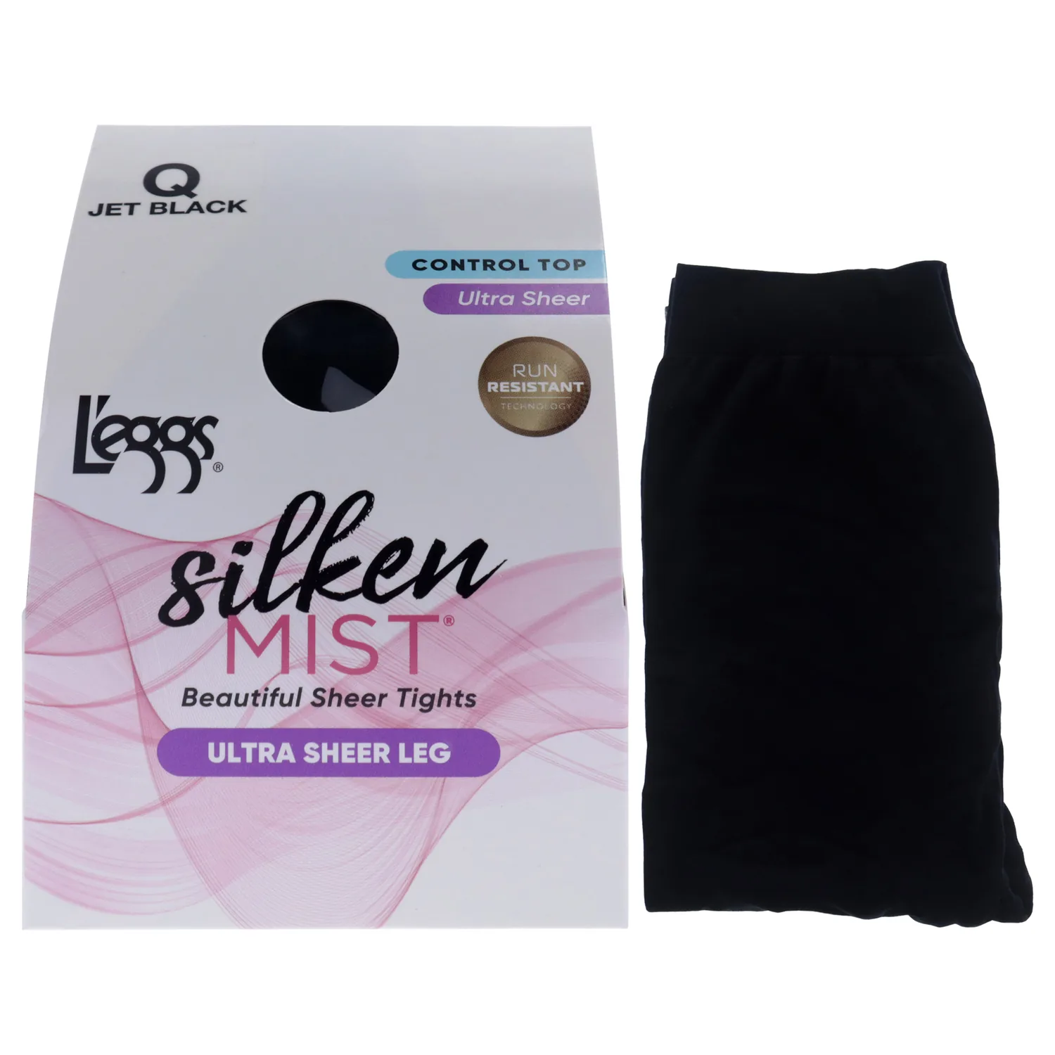 Leggs Silken Mist Control Top Pantyhose - Jet Black for Women