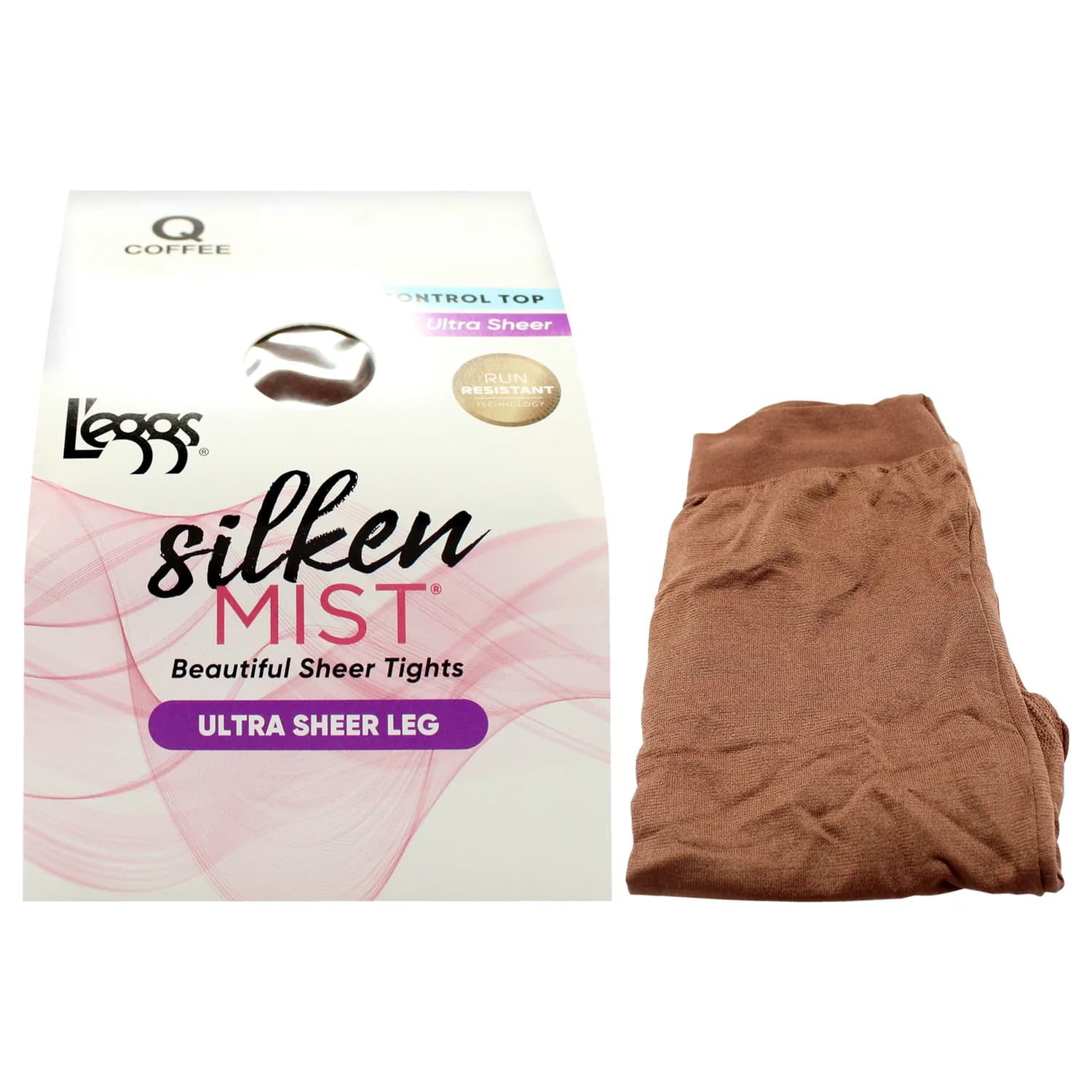 L'eggs Silken Mist Ultra Sheer Women's Tights with Run Resist, Control Top, Sheer Toe, Coffee, Size Q (Pack of 1)