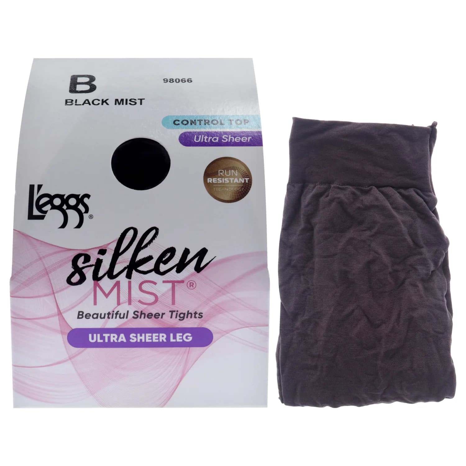 L'eggs Silken Mist Ultra Sheer Control Top Tights - Black Mist for Women