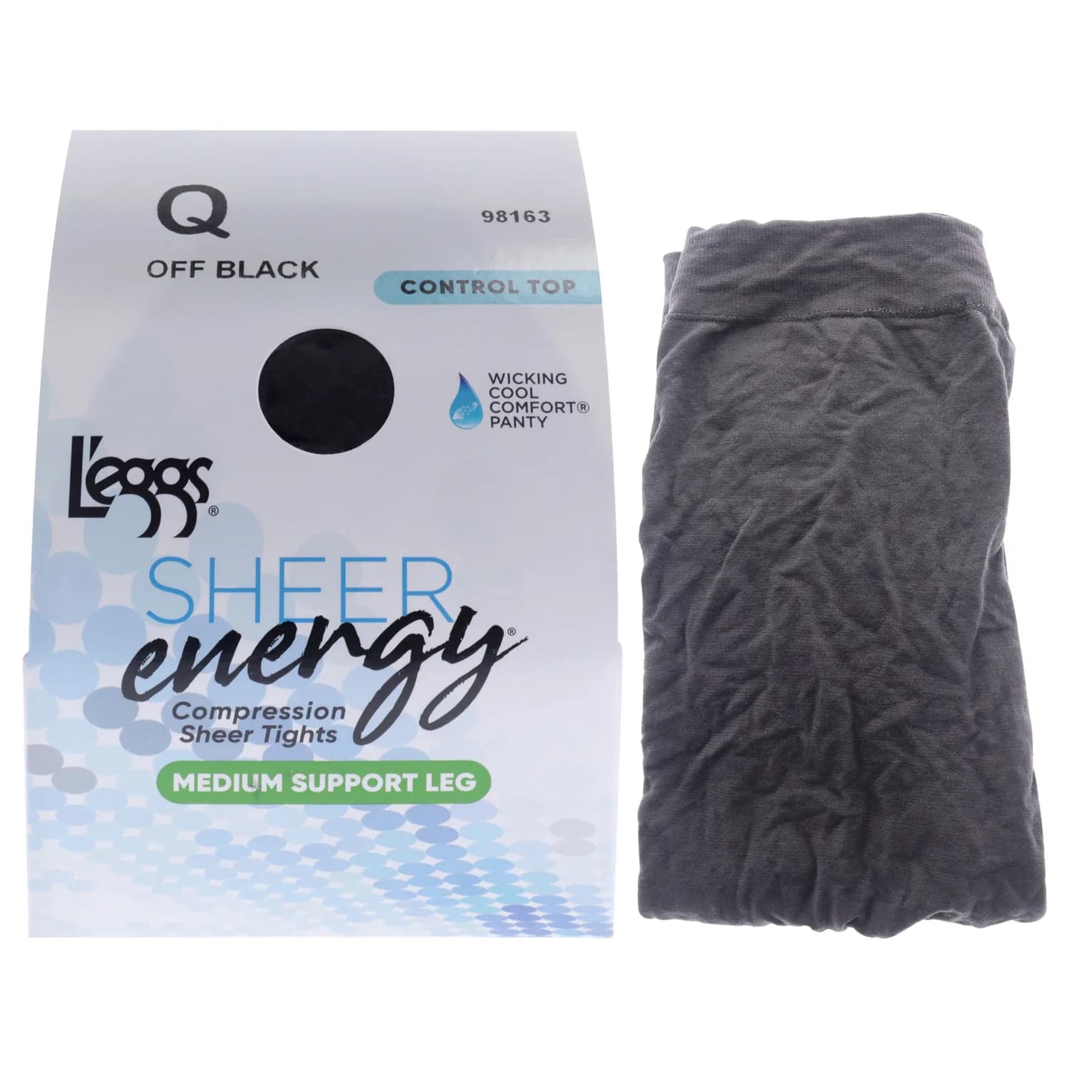 L'eggs Women's Sheer Energy Control Top Toe Pantyhose, Off Black, Q