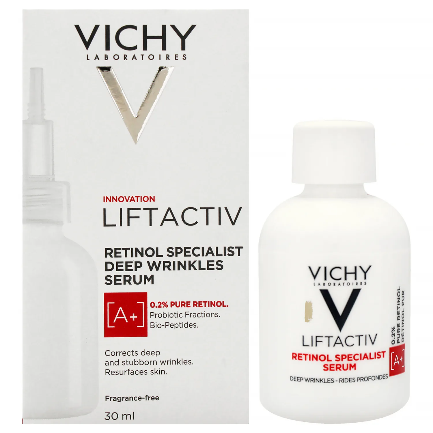 Vichy LiftActiv Pure Retinol Serum for Face, Anti-Aging Face Serum for Wrinkles & Fine Lines, .2% Retinol + Peptides, Resurfaces Skin Sexture To Smooth & Firm Skin, 1 Fl. Oz.