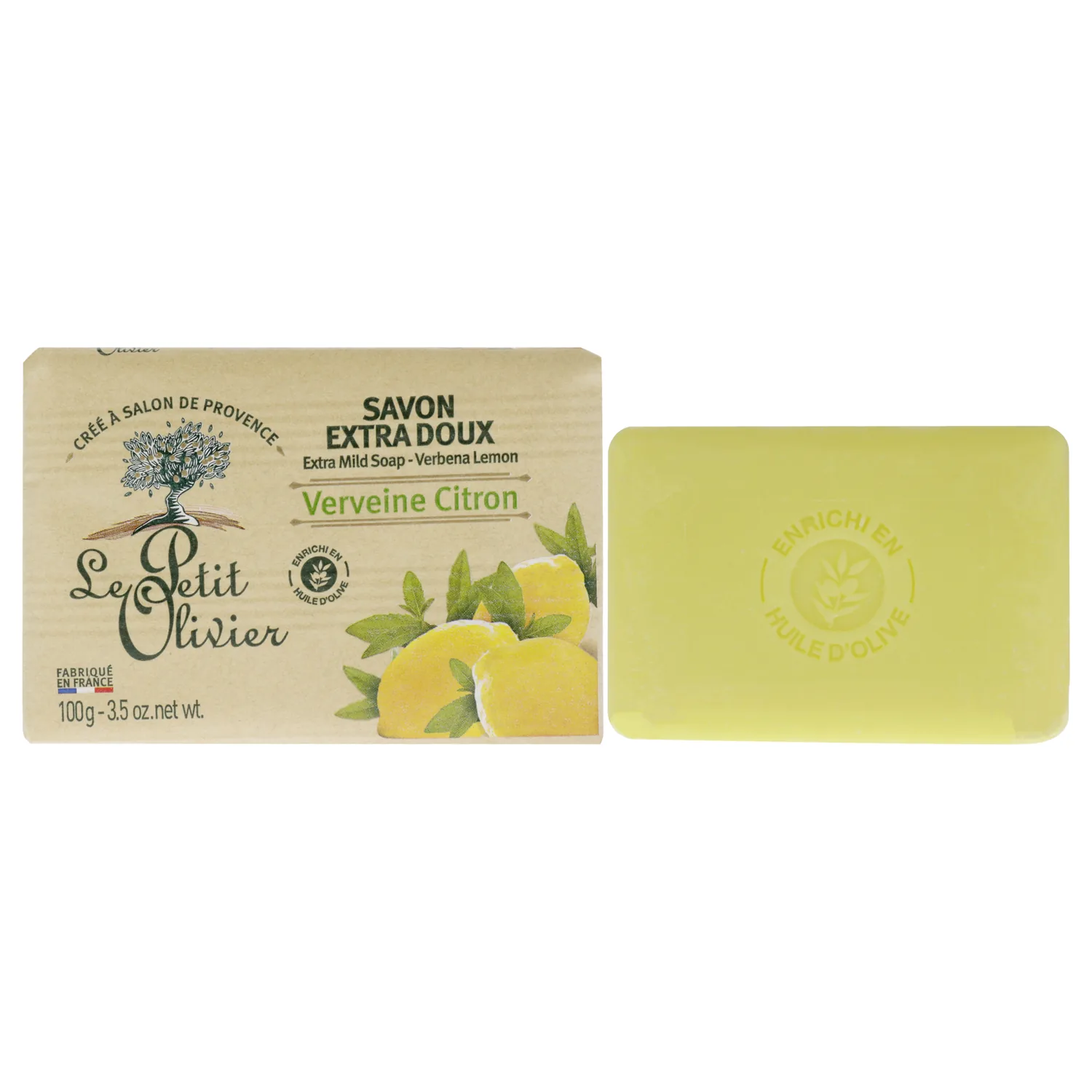 Le Petit Olivier Extra Mild Verbena & Lemon Soap - Moisturizing & Soothing Unisex Bar - Enriched with Lemon for Soft, Gentle Cleansing - 3.5 oz