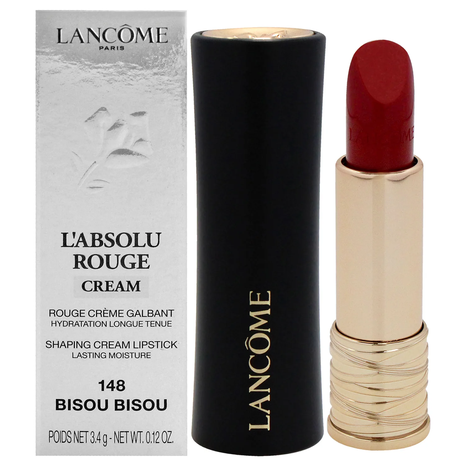 Lancôme L'Absolu Rouge Hydrating Cream 148 Bisou Bisou Lipstick 0.12 oz