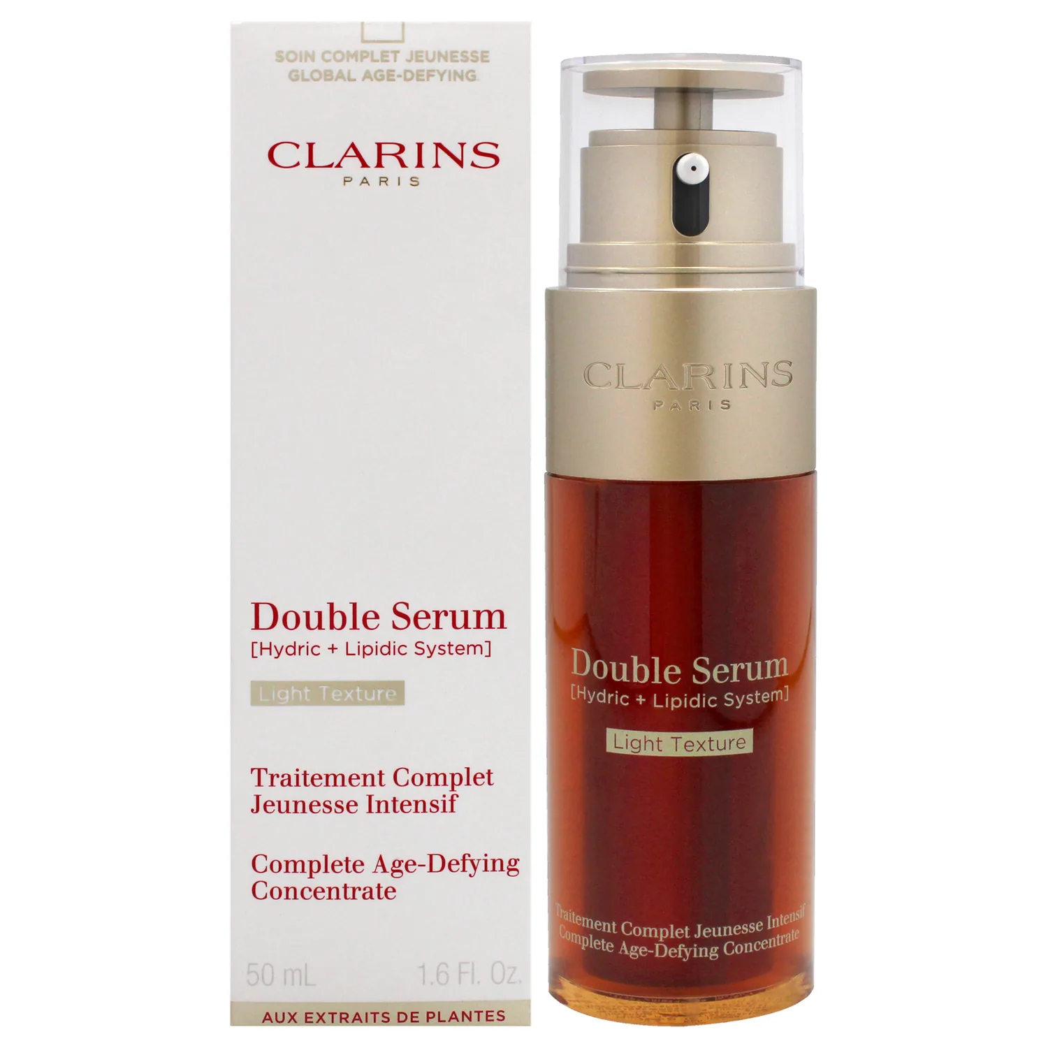 Clarins DOUBLE SERUM LIGHT TEXTURE | Anti Aging Serum | Visibly Firms, Smoothes, Boosts Radiance and Refines Pores | 24H Hydration | Great for Combination to Oily Skin and Humid Climates, 1.7 Fl oz