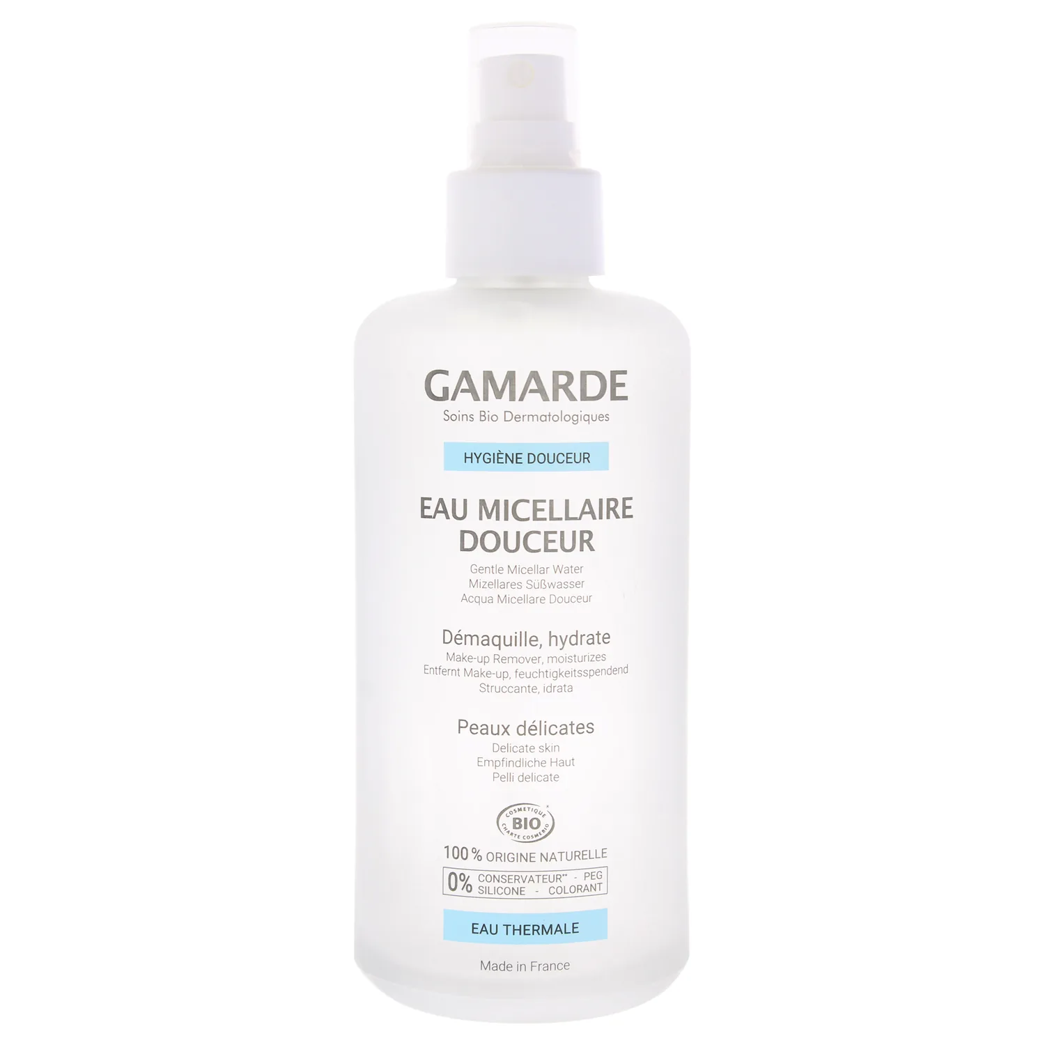 Gamarde Gentle Micellar Water - Makeup Remover with Hyaluronic Acid and Aloe Vera - Removes Impurities and Restores Hydration and Elasticity - 6.76 oz