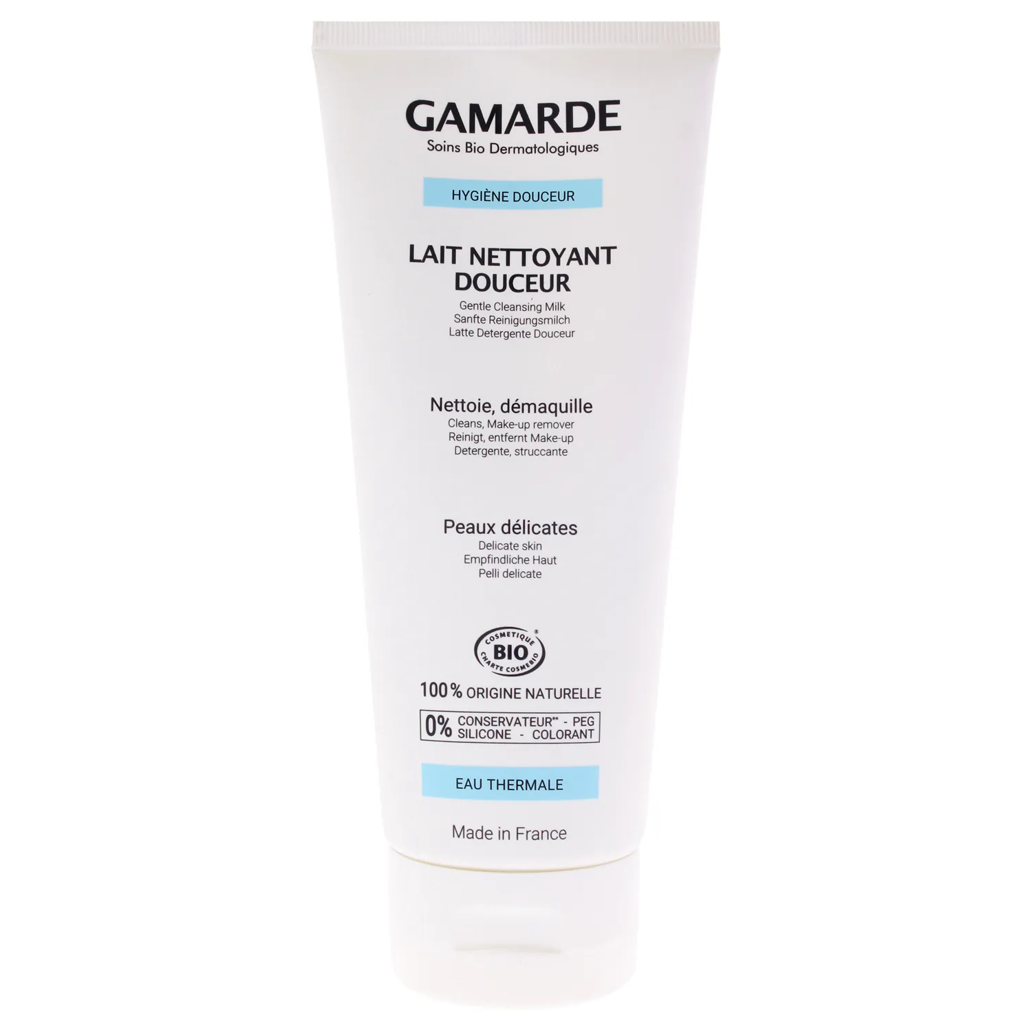 Gamarde Gentle Cleansing Milk - Facial Cleanser and Make-Up Remover with Nourishing Beeswax and Argan Oil - for Dry or Combination Skin - 6.76 oz