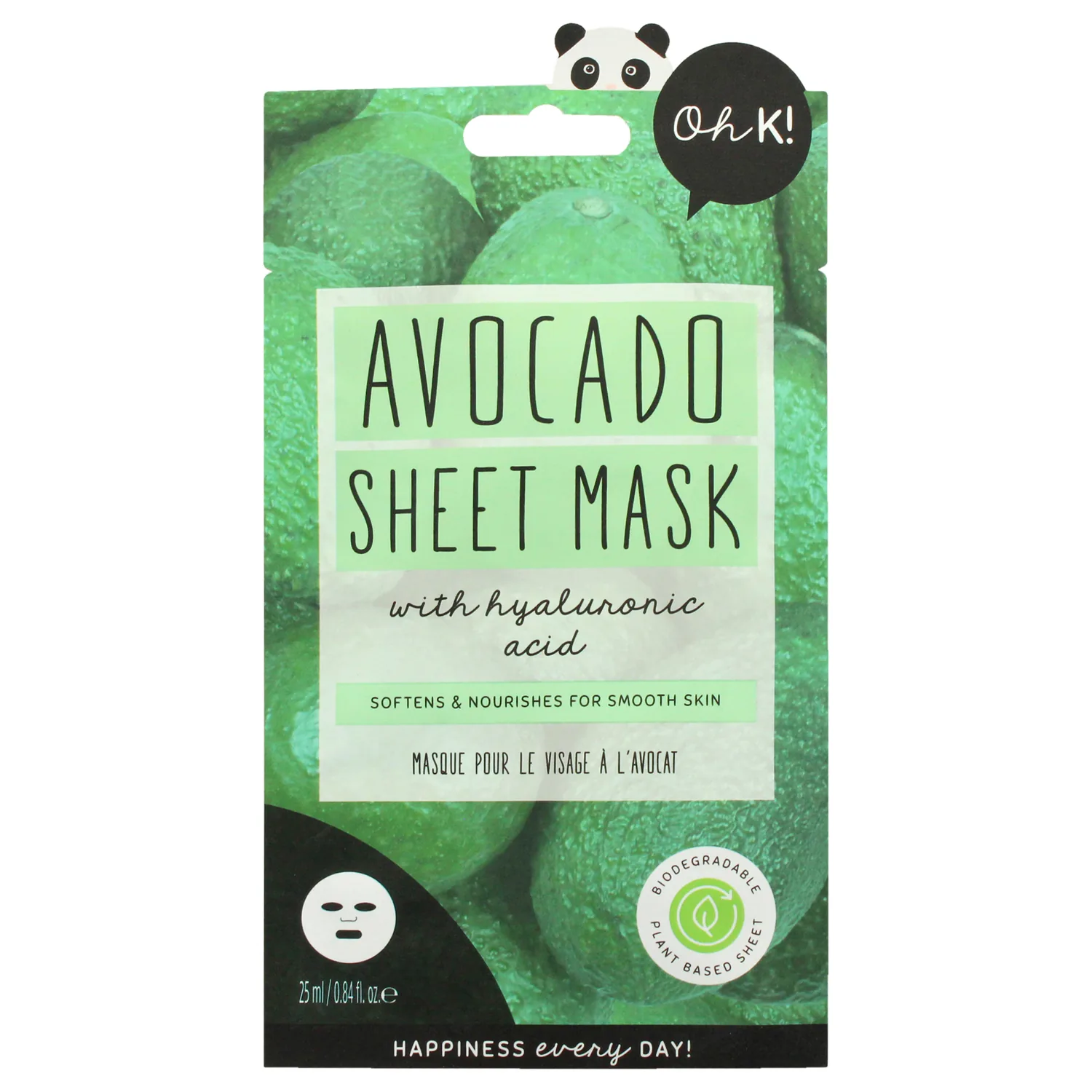 Oh K! Sheet Mask - Avocado - Moisturizing Face Mask - Hydrating Face Sheets - Rich in Hyaluronic Acid, Avocado Extract - Korean Skincare - 1 Pc