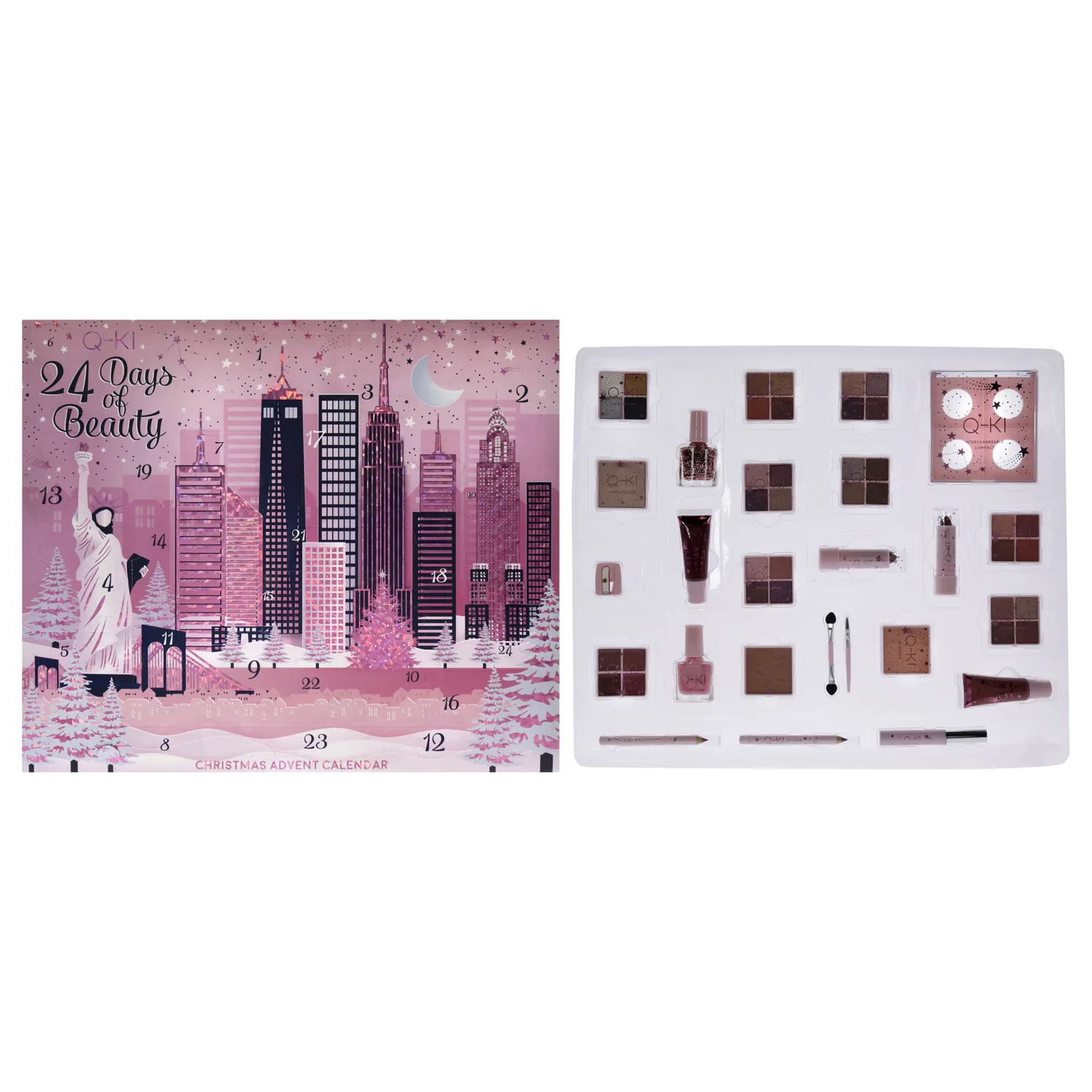 24 Days Of Beauty New York Advent Calendar Set by Q-KI for Women - 26 Pc 8 x 0.15oz Eye Shadow,