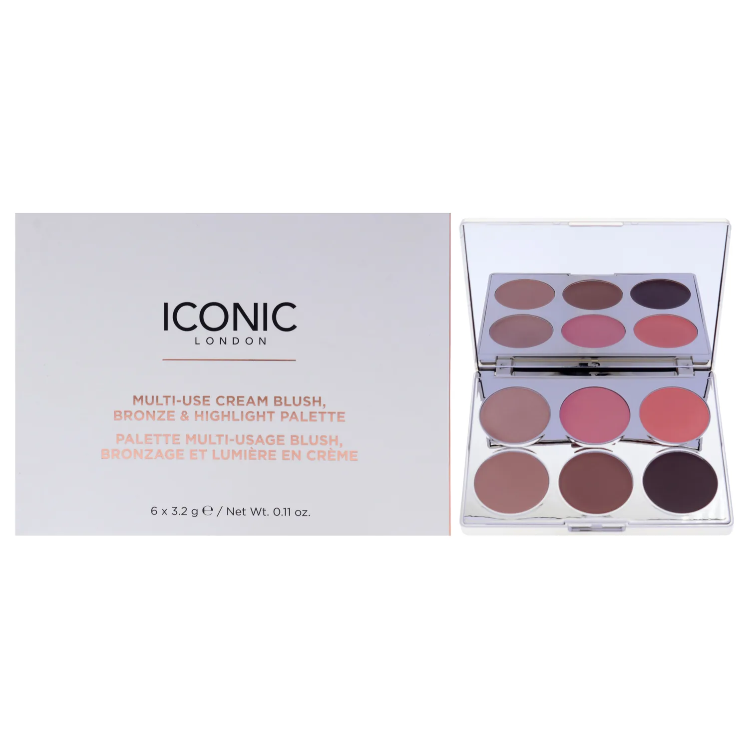 Iconic London Multi-Use Cream Blush, Bronze and Highlight Palette 0.11 oz