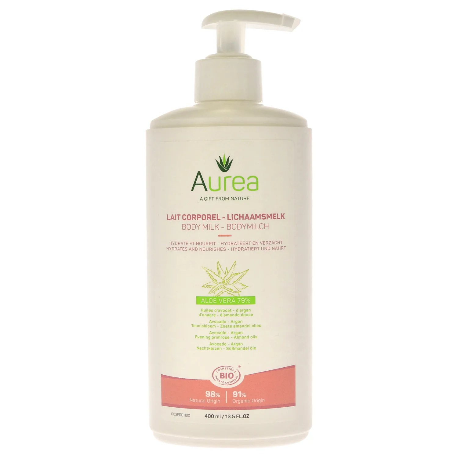 Aurea Aloe Vera Body Milk - Enriched With Soothing Aloe Vera - Restores The Skin's Suppleness And Elasticity - Naturally Hypoallergenic - Non-Greasy - Suitable For All Skin Types - 13.5 Oz