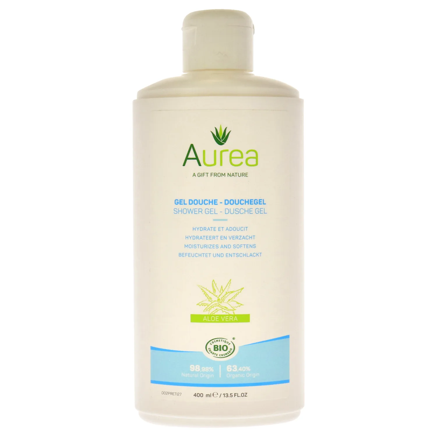 Aurea Aloe Vera Shower Gel - Makes Your Skin Soft And Supple - Sensation Of Freshness - Respects The Skin's Natural pH - Suitable For All Skin Types - Ideal For The Whole Family - 13.5 Oz