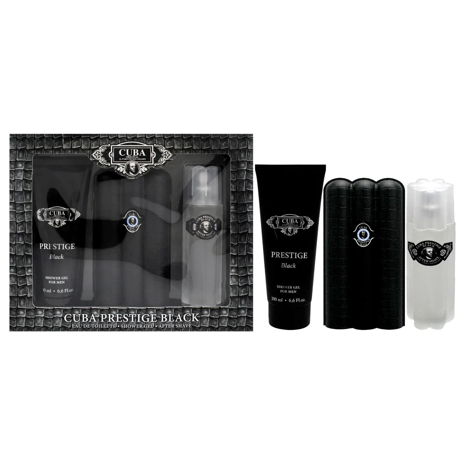 Cuba Prestige Black by Cuba for Men - 3 Pc Gift Set 3oz EDT Spray, 6.6oz Shower Gel, 3.3oz After Shave