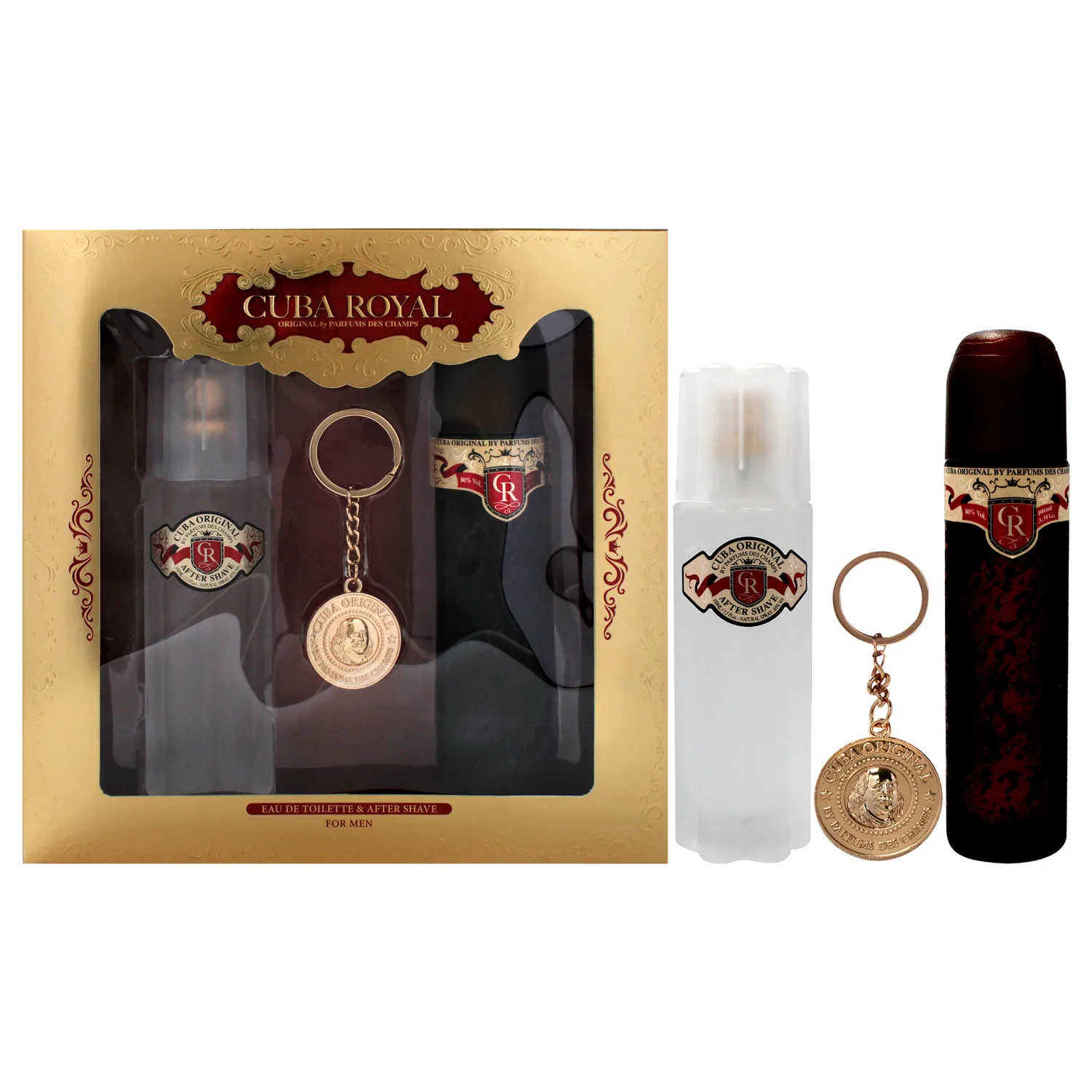 Cuba Royal 3 Pieces Set for Men, (3.3 Ounce Eau De Toilette Spray + 3.3 Ounce After Shave + Key Chain)