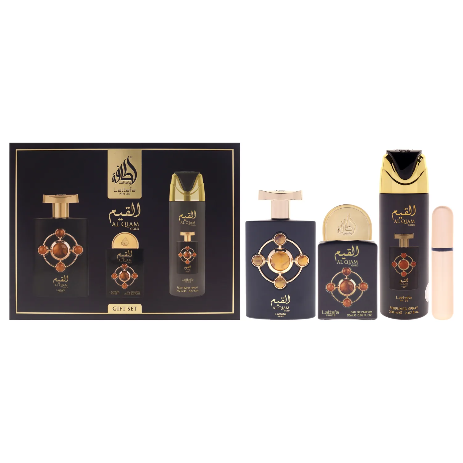 Lattafa Pride Al Qiam Gold 3-Piece Gift Sets – Long Lasting Arabian Perfume For Men – Eau De Parfum & Perfumed Spray, Signature Perfume Men With Raspberry & Oud Notes - Premium Gift Box