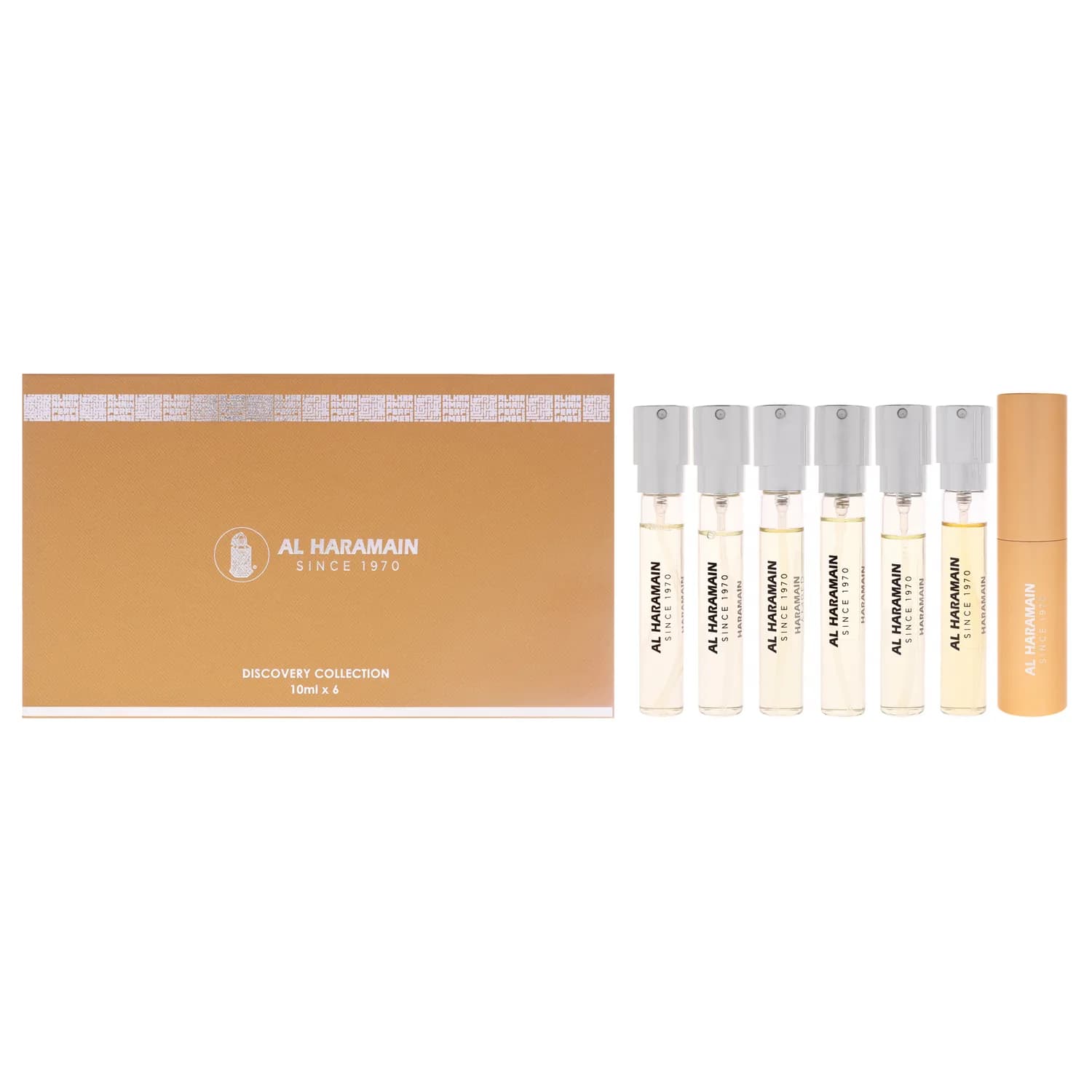 Al Haramain Discovery Collection - Amber Oud for Unisex Adult - 6 Pc Mini Gift Set 0.33oz Amber Oud,Perfume Atomiser