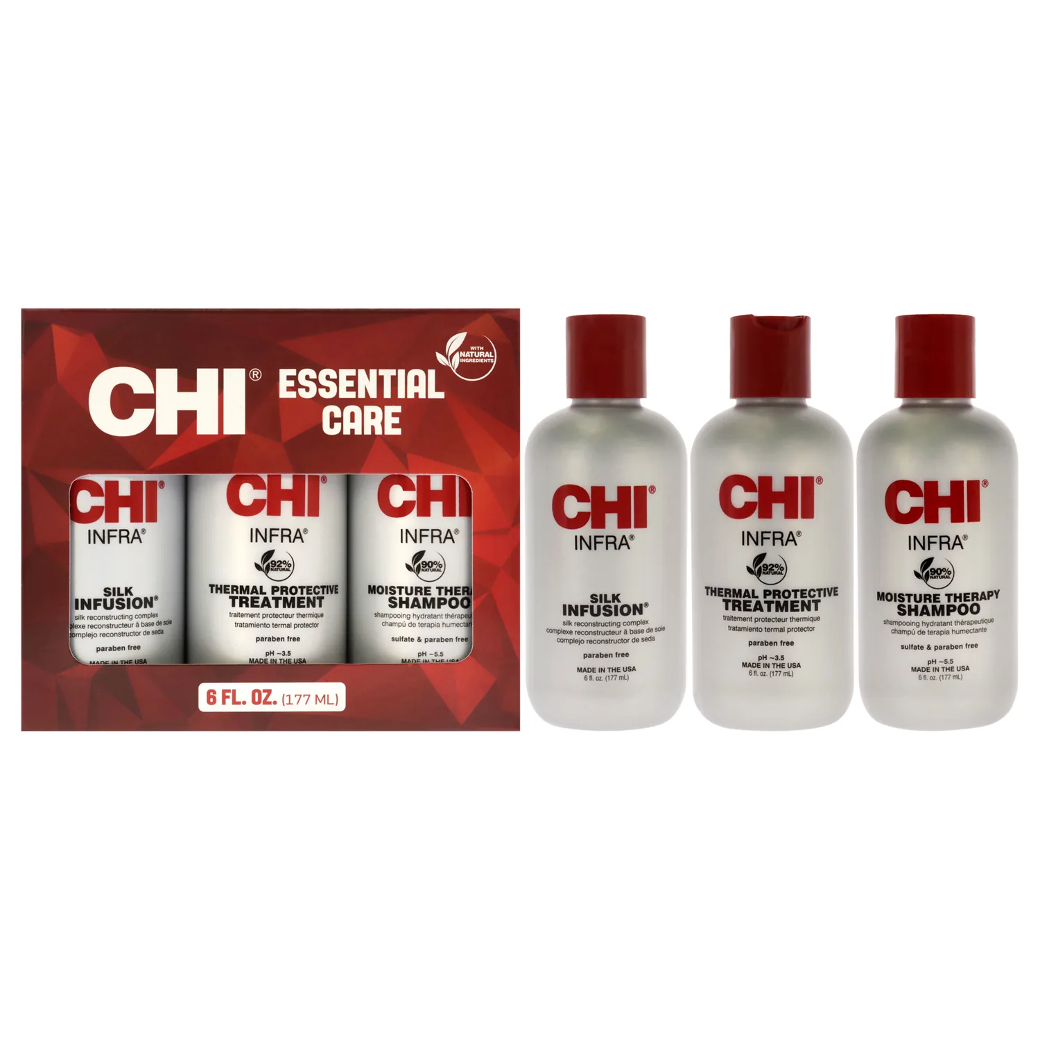 CHI Infra Thermal Care Kit, Moisturizing & Restoring Shampoo, Color Protectant & Serum, Sulfate, Paraben, & Cruelty-Free, 6 Oz (3 Products)
