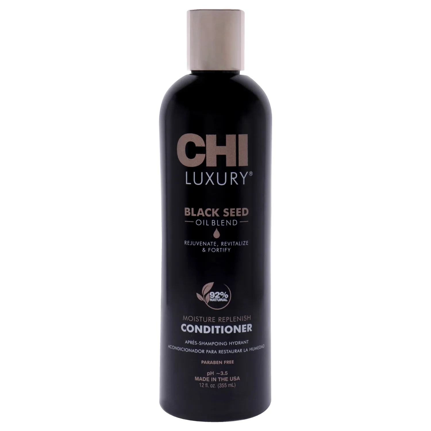 CHI Luxury Black Seed Oil Moisture Replenish Conditioner, Strengthens for Soft Hair, Replenishes Moisture, Sulfate, Paraben & Gluten-Free, 12 Oz