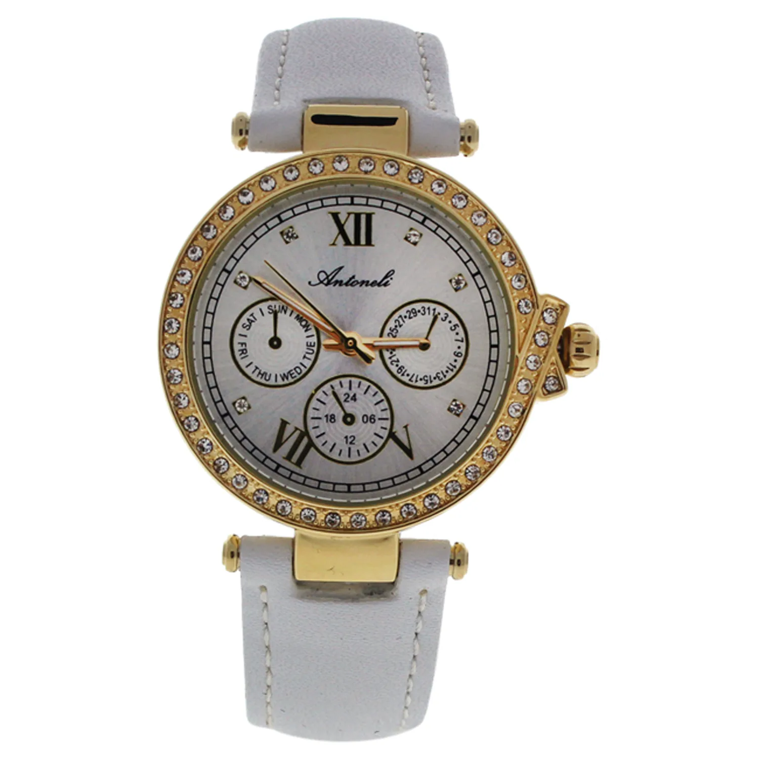 Antoneli W-WAT-1431 Gold & White Leather Strap Watch for Women44; AL0519-05