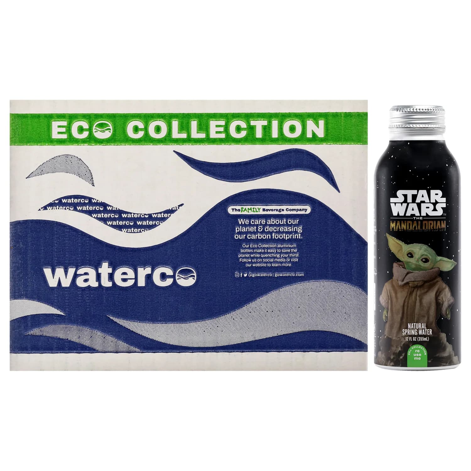 PULSE Star Wars The Mandalorian Natural Spring Water - Disney Water Bottles - Filtered Spring Water - BPA-Free Aluminum Recyclable Bottles - 12 Pack